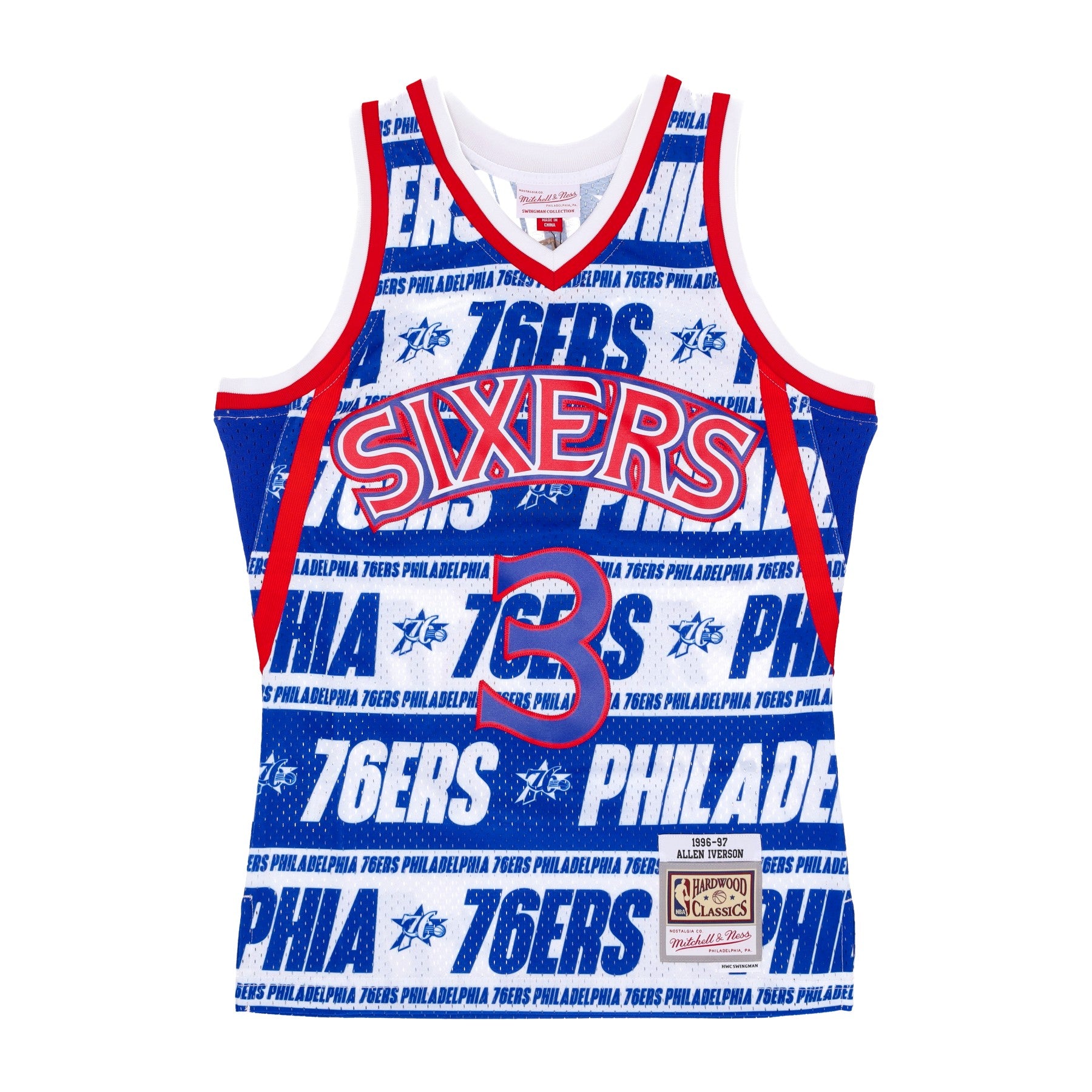 Mitchell & Ness, Canotta Basket Uomo Nba Teamwrap Swingman Jersey Hardwood Classics No 3 Allen Iverson 1996-97 Phi76e, Blue