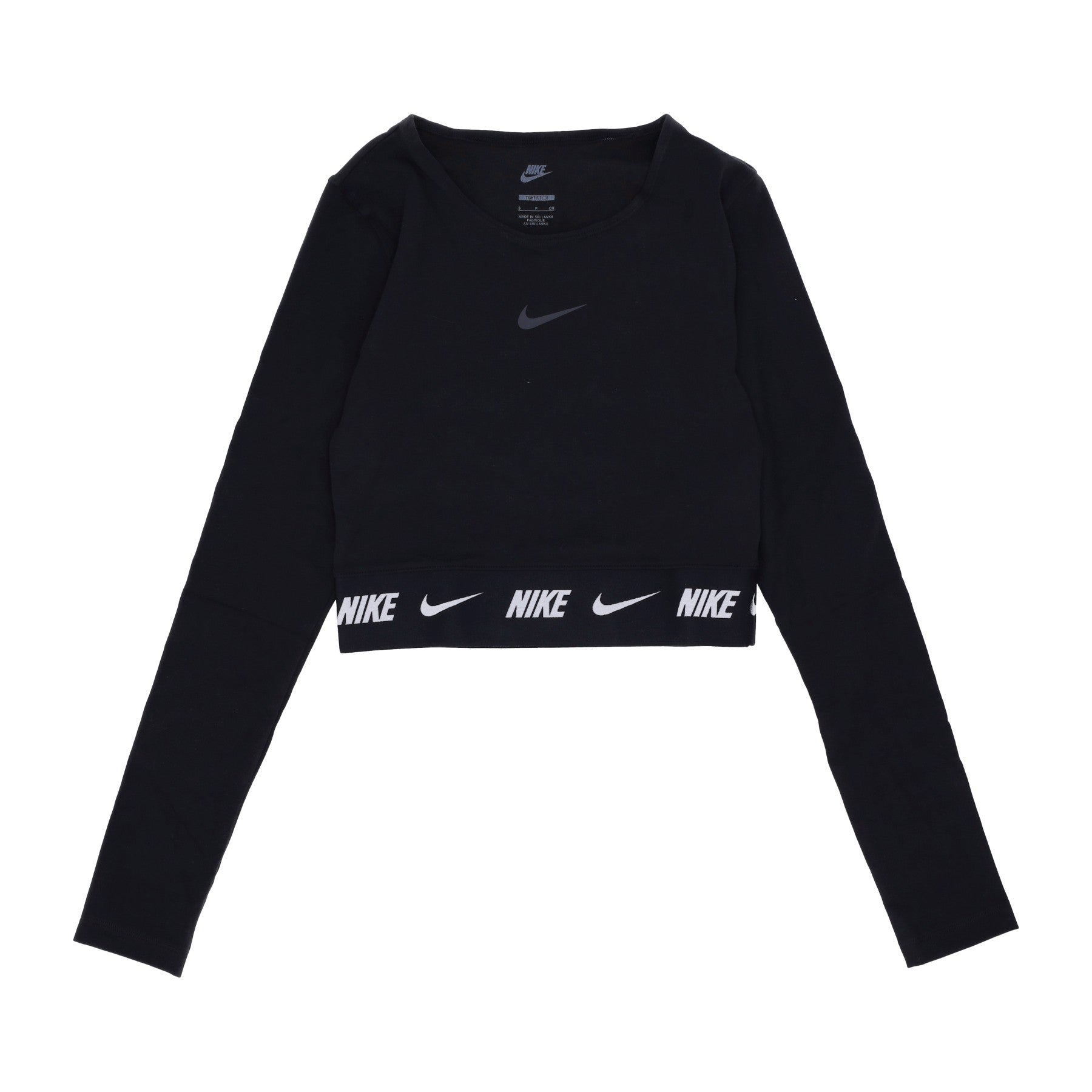 Nike, Maglietta Manica Lunga Corta Donna Sportswear Crop Tape L/s Top, Black/dk Smoke Grey