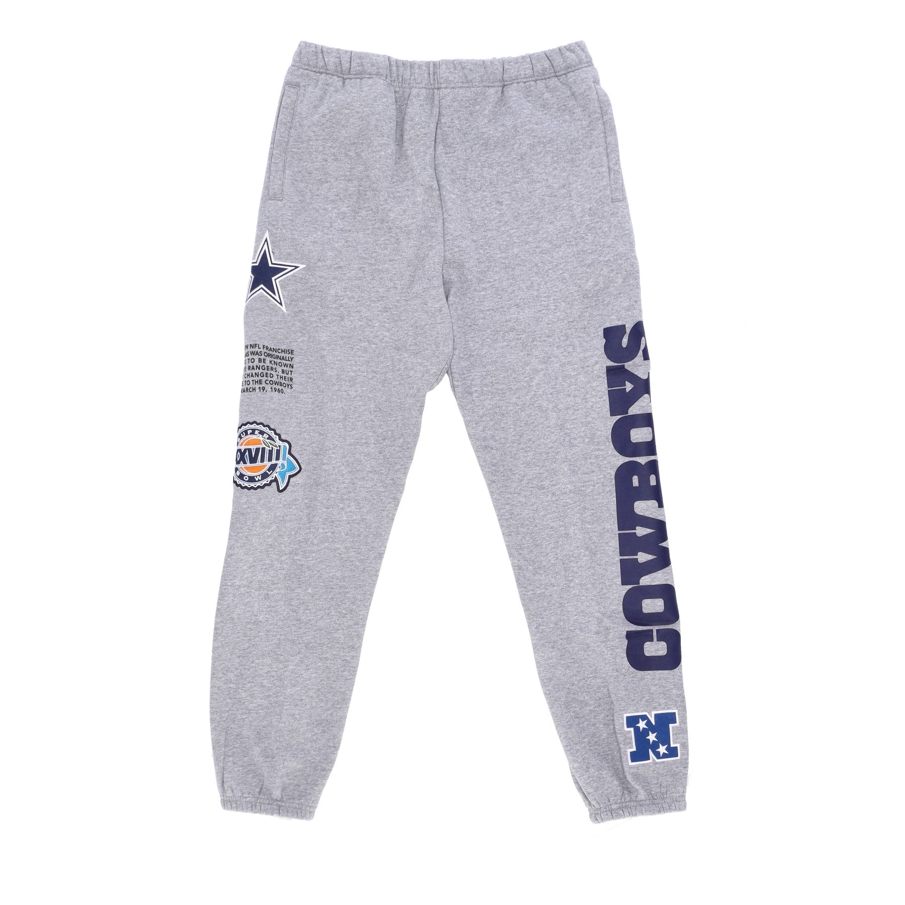 Mitchell & Ness, Pantalone Tuta Felpato Uomo Nfl Team Origins Fleece Pant Dalcow, Grey Heather