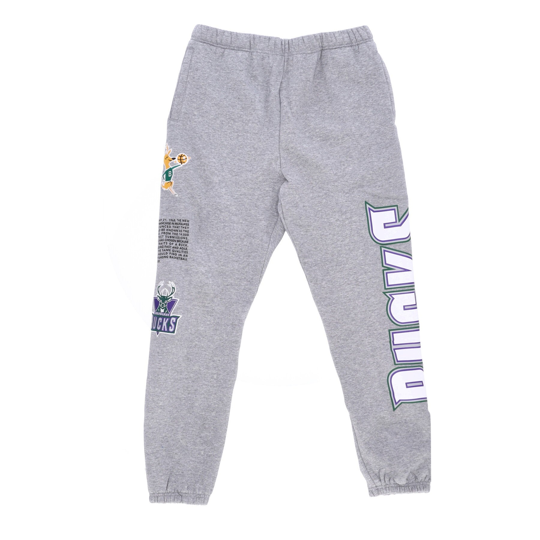 Mitchell & Ness, Pantalone Tuta Felpato Uomo Nba Team Origins Fleece Pant Hardwood Classics Milbuc, Grey Heather