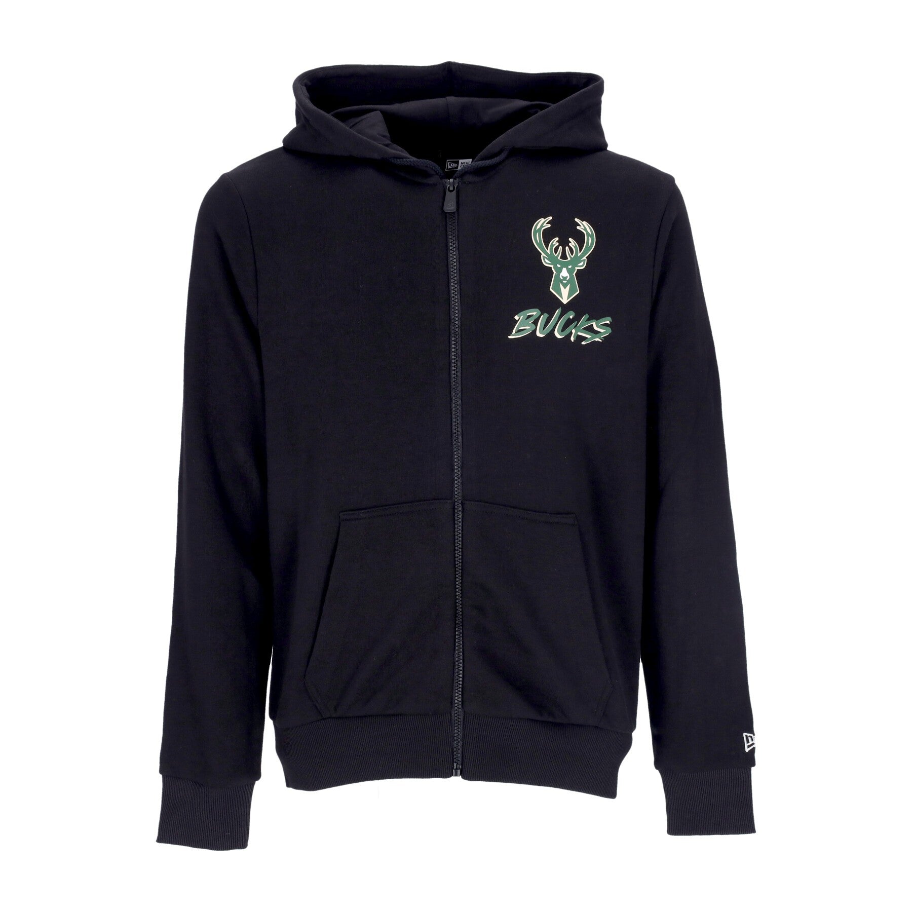 New Era, Felpa Cappuccio Zip Uomo Nba Script Full Zip Milbuc, Black