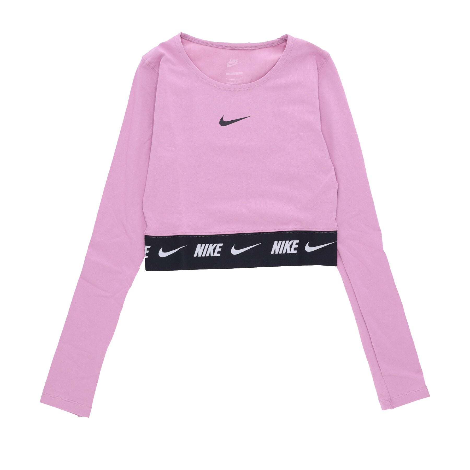 Nike, Maglietta Manica Lunga Corta Donna Sportswear Crop Tape L/s Top, Orchid/black