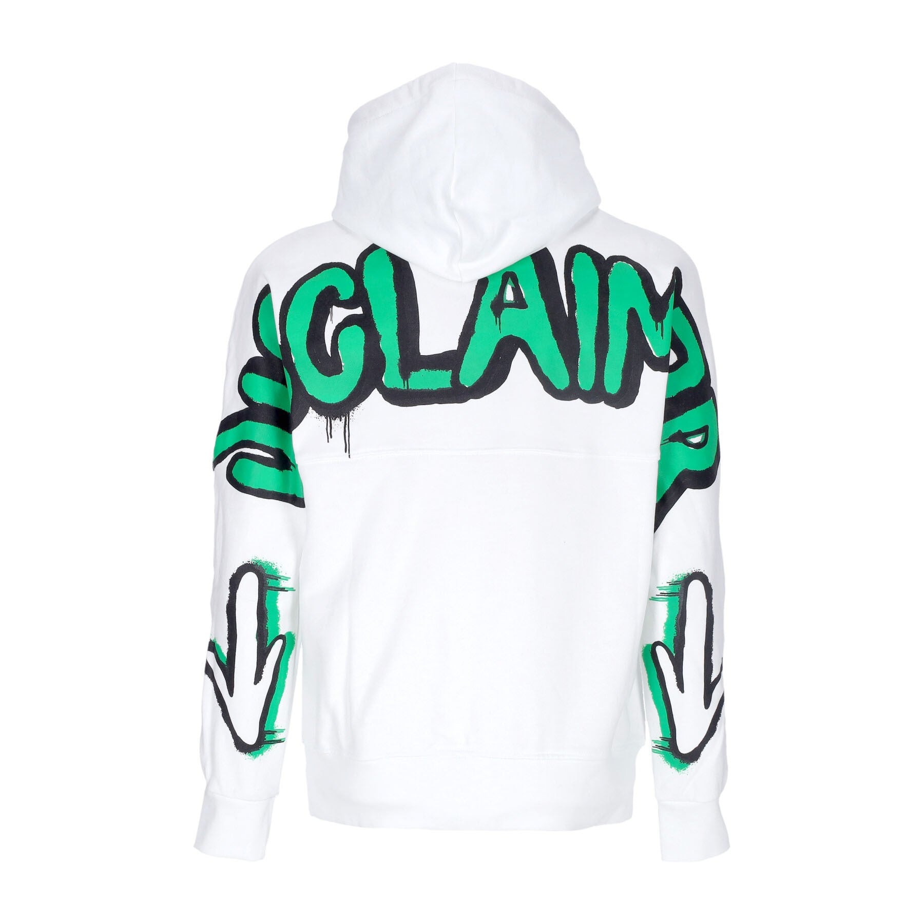 Men's Lightweight Hooded Sweatshirt Back Colored Big Logo Hoodie White/green