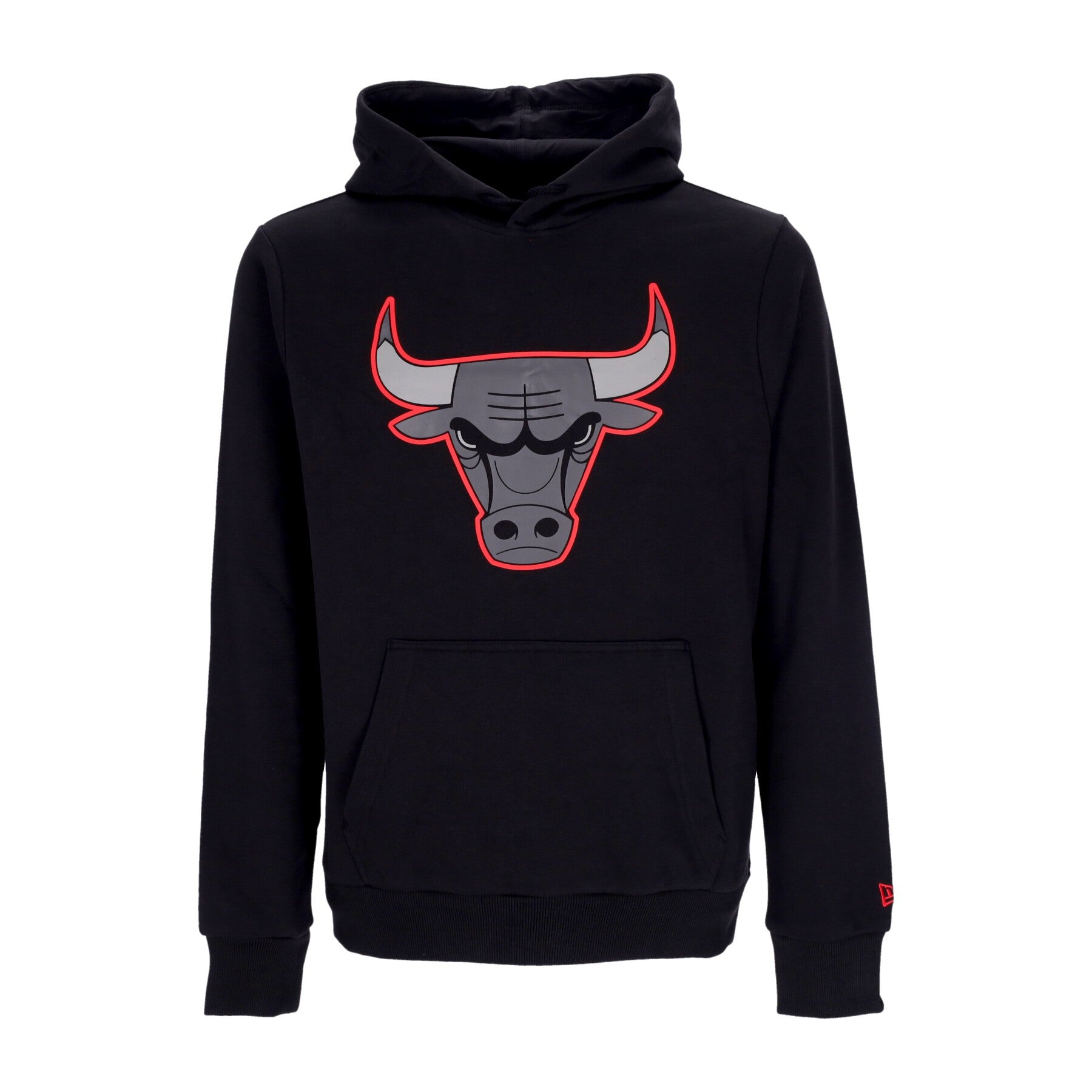 New Era, Felpa Cappuccio Uomo Nba Outline Logo Po Hoodie Chibul, Black/front Door Red
