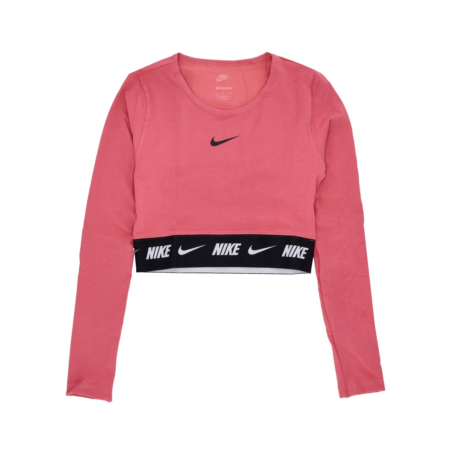 Nike, Maglietta Manica Lunga Corta Donna Sportswear Crop Tape L/s Top, Adobe/black