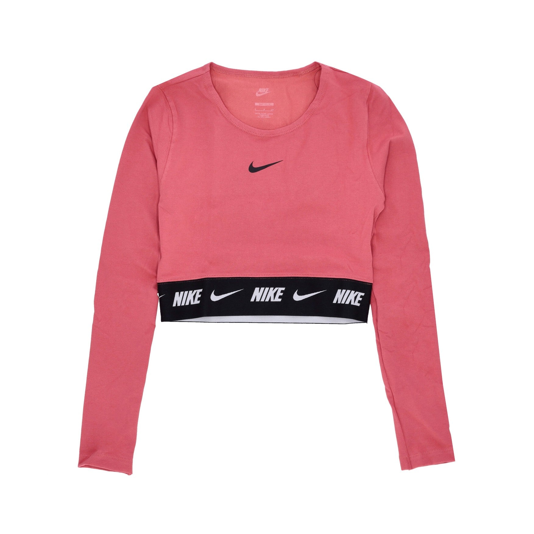Nike, Maglietta Manica Lunga Corta Donna Sportswear Crop Tape L/s Top, Adobe/black