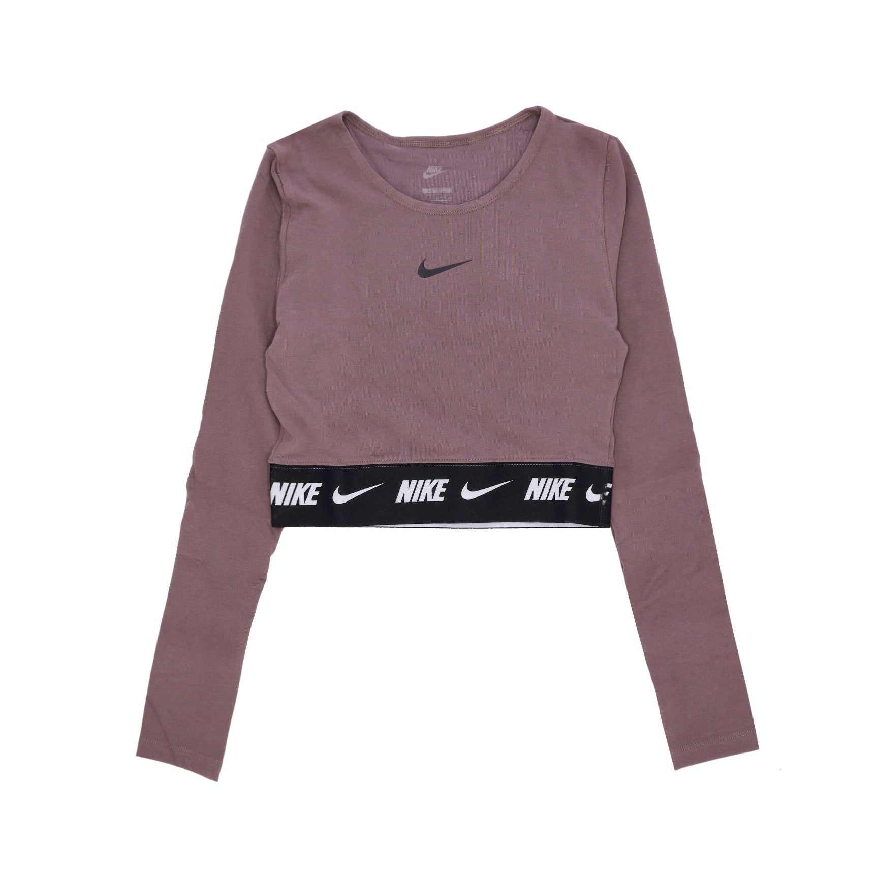 Nike, Maglietta Manica Lunga Corta Donna Sportswear Crop Tape L/s Top, Plum Eclipse/black