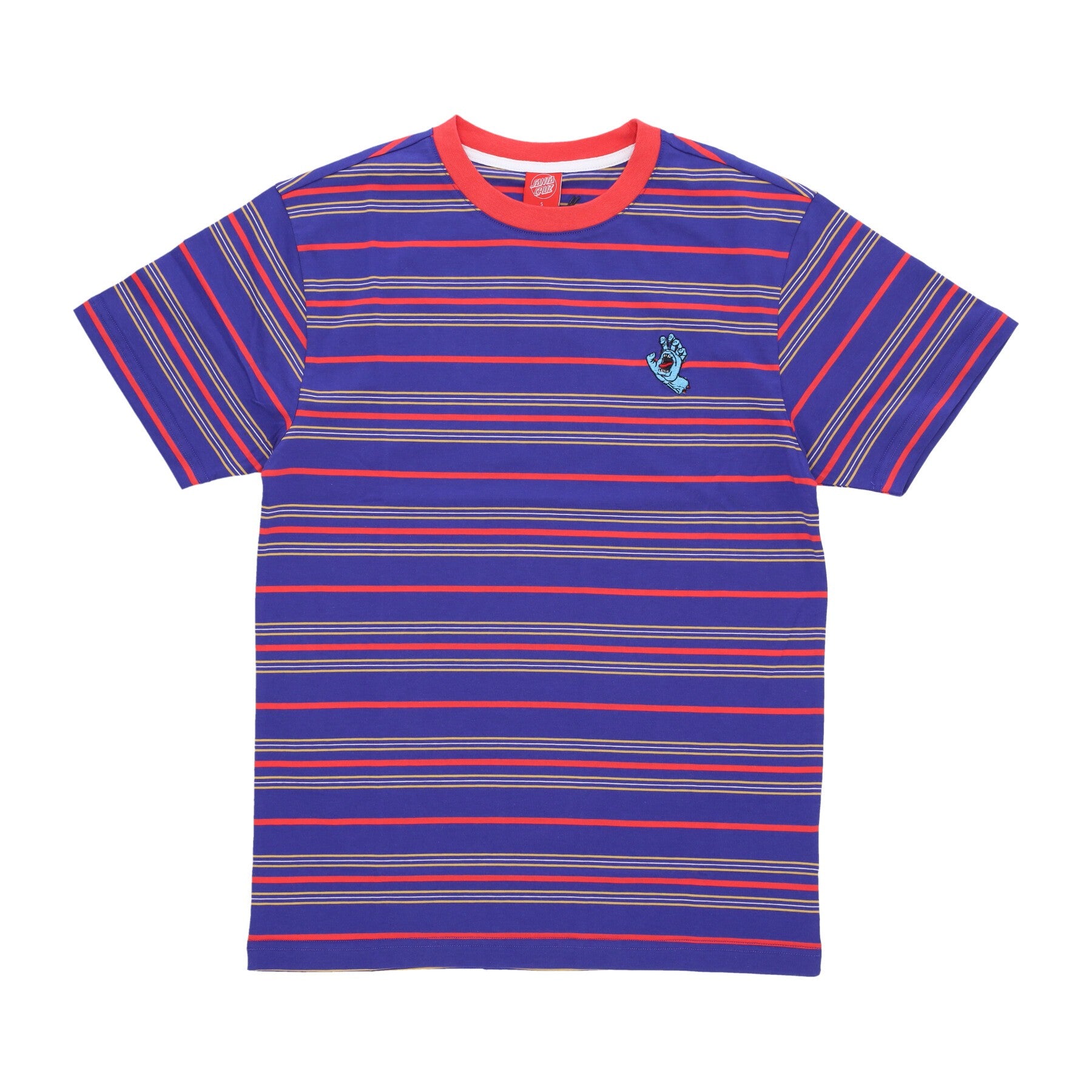 Santa Cruz, Maglietta Uomo Mini Hand Stripe Tee, Navy Blue Stripe