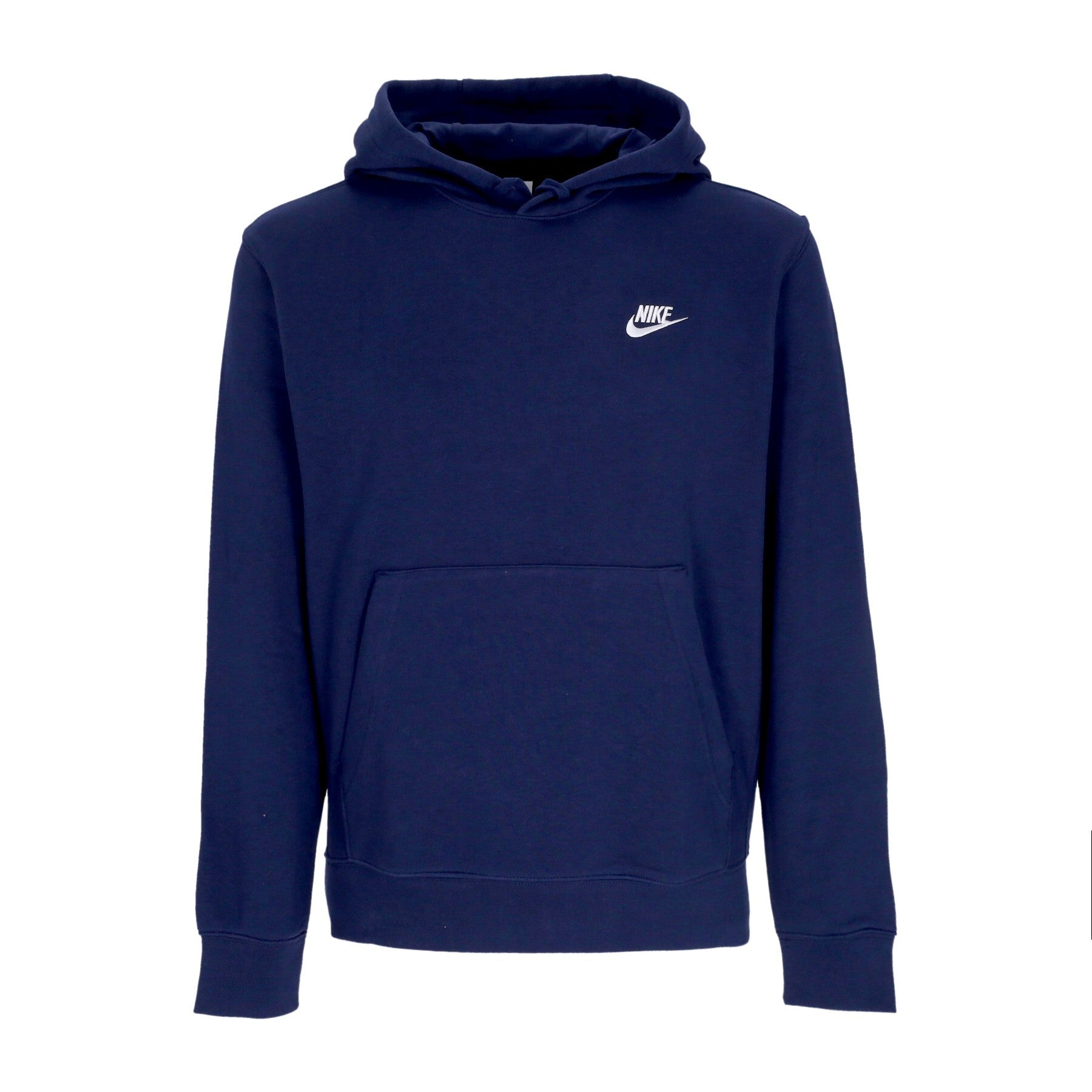 Nike, Felpa Leggera Cappuccio Uomo Sportswear Club Hoodie, Midnight Navy/midnight Navy/white