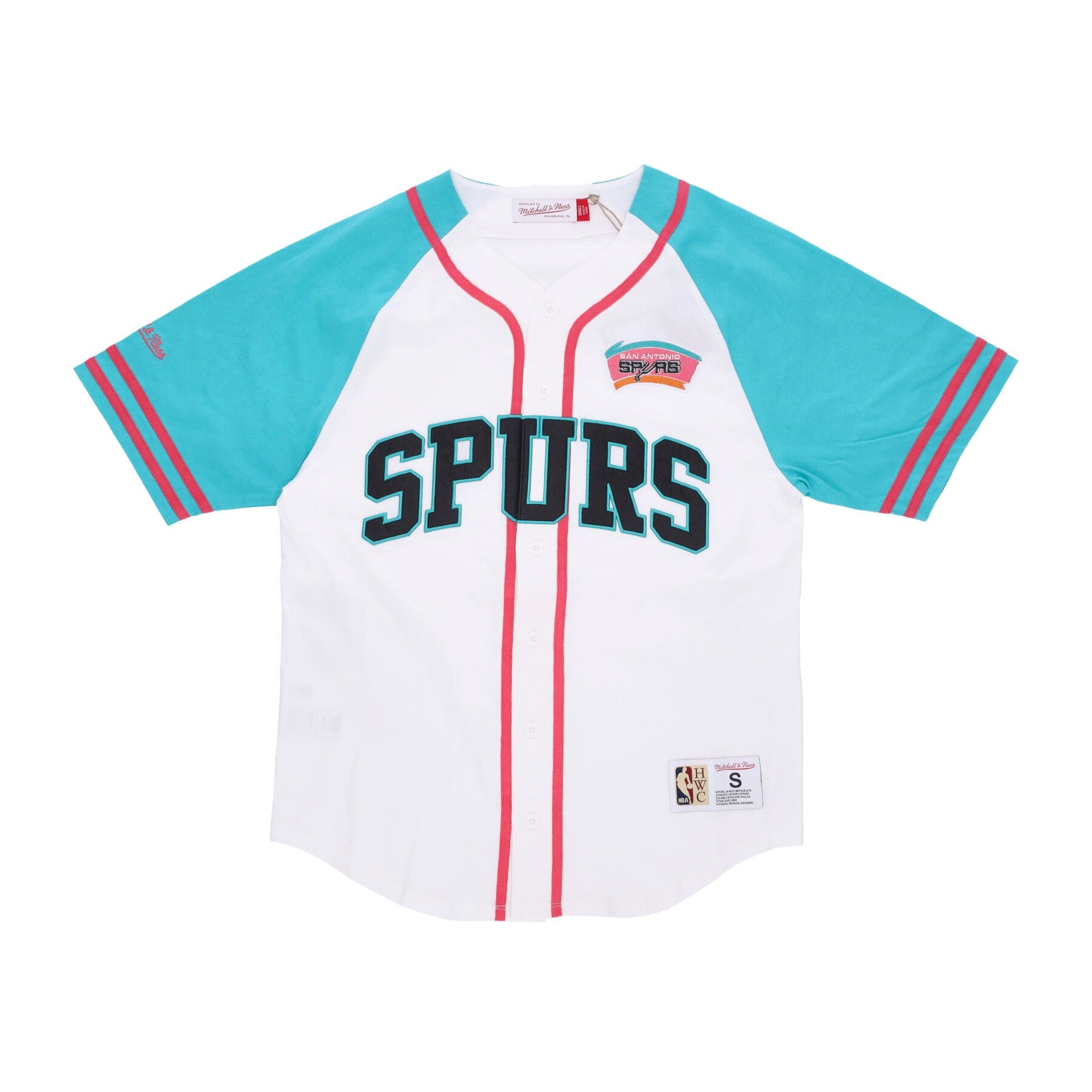 Mitchell & Ness, Casacca Bottoni Uomo Nba Practice Day Button Front Jersey Hardwood Classics Saaspu, White