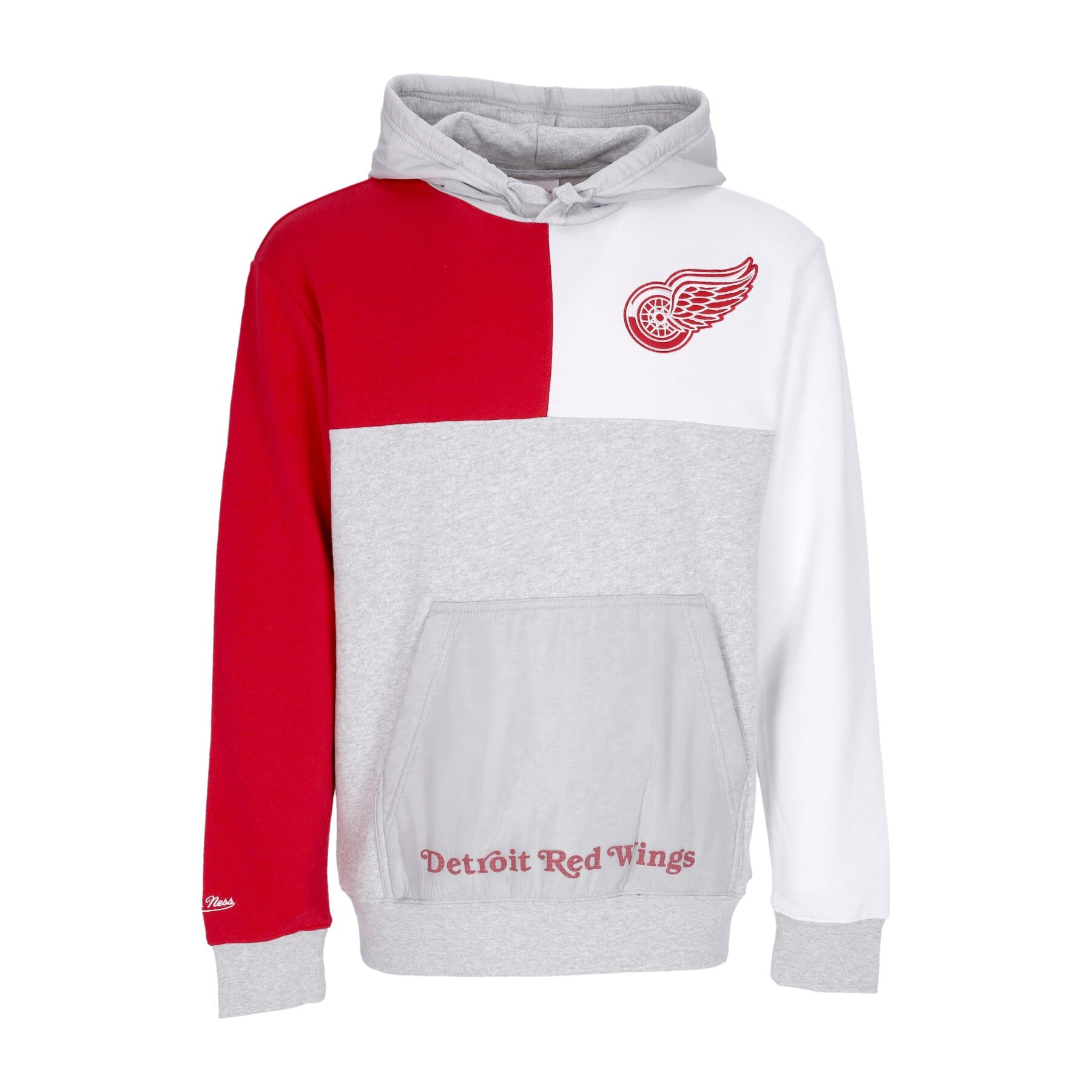 Mitchell & Ness, Felpa Cappuccio Uomo Nhl Tie Breaker Fleece Hoodie Detwin, Grey Heather/red