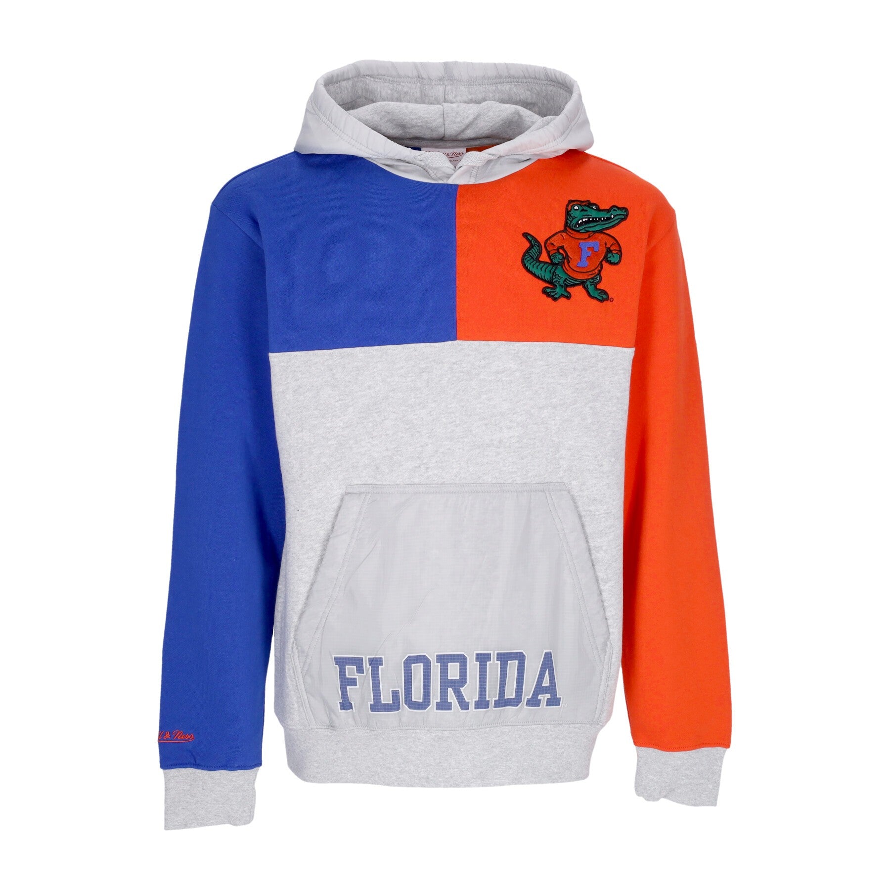 Mitchell & Ness, Felpa Cappuccio Uomo Ncaa Tie Breaker Fleece Hoodie Flogat, Grey Heather/royal