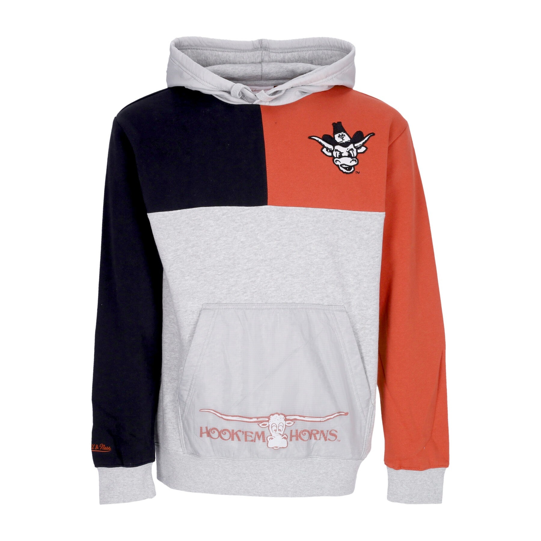 Mitchell & Ness, Felpa Cappuccio Uomo Ncaa Tie Breaker Fleece Hoodie Texlon, Grey Heather/orange
