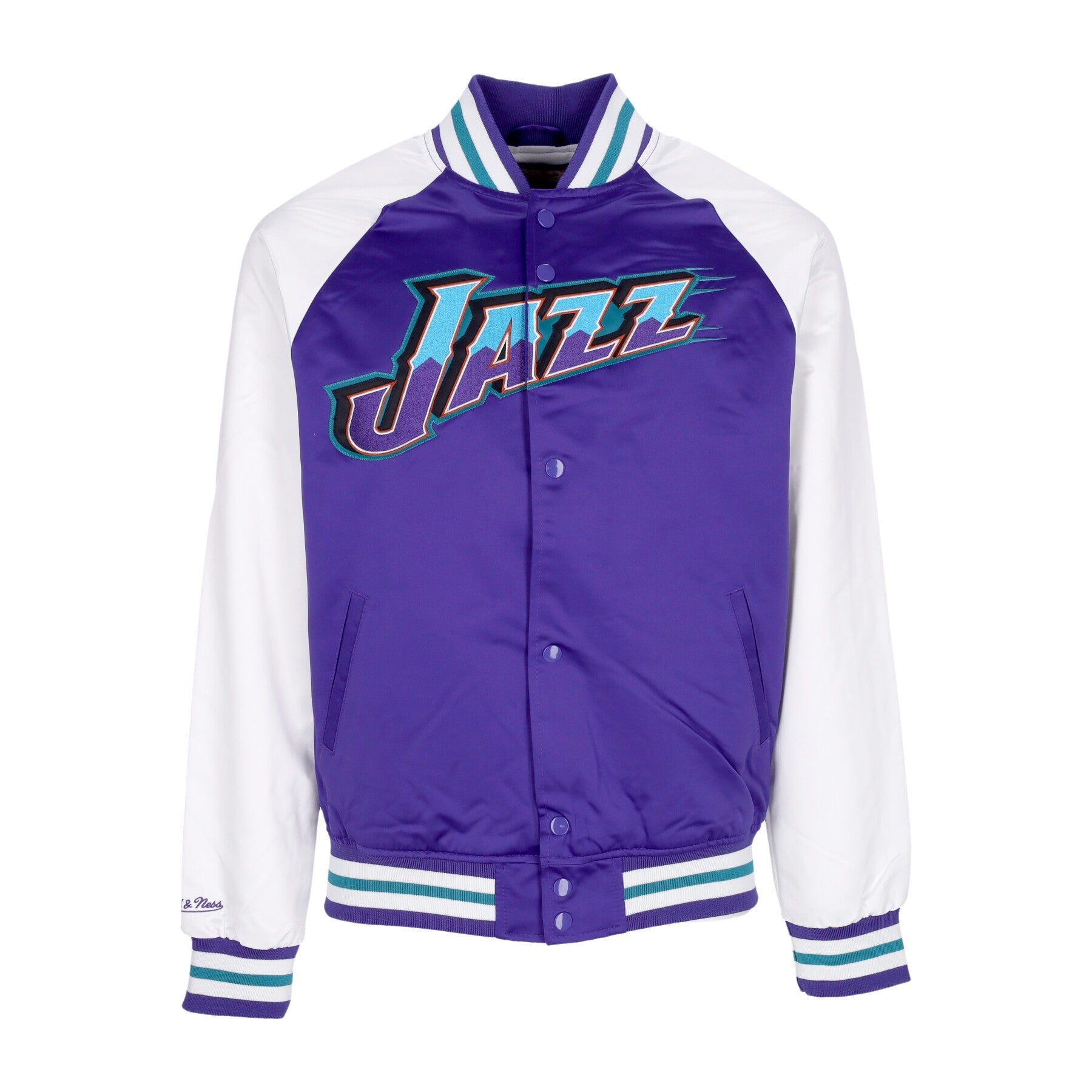 Mitchell & Ness, Giubbotto Bomber Uomo Nba Primetime Lw Satin Jacket Hardwood Classics Utajaz, Purple