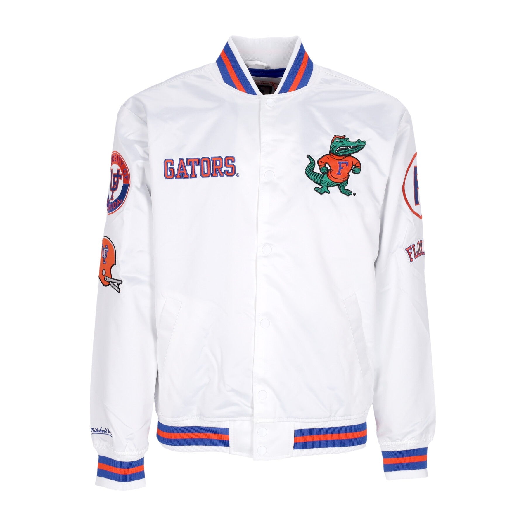 Mitchell & Ness, Giubbotto Bomber Uomo Ncaa Hometown Lw Satin Jacket Flogat, White