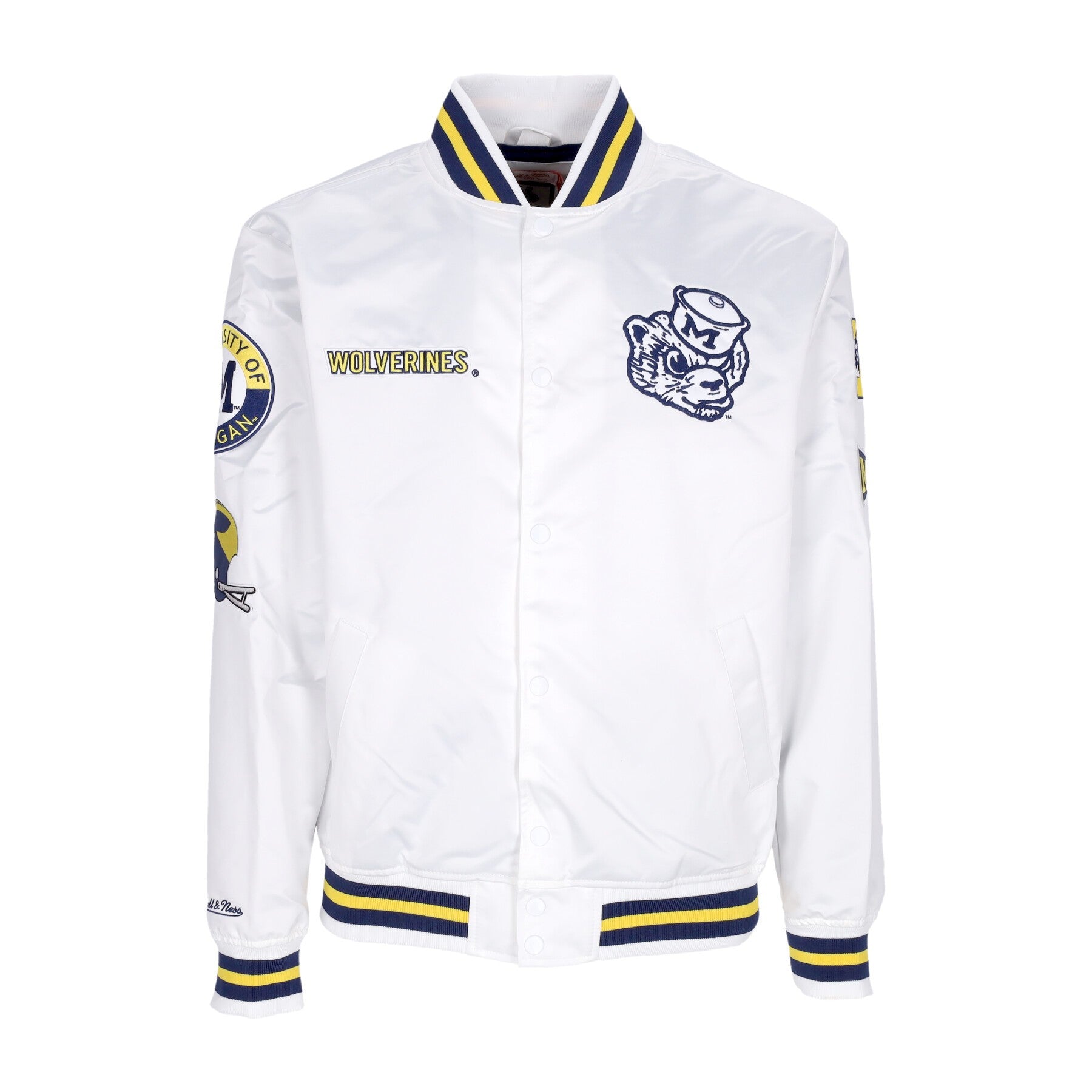 Mitchell & Ness, Giubbotto Bomber Uomo Ncaa Hometown Lw Satin Jacket Micwol, White