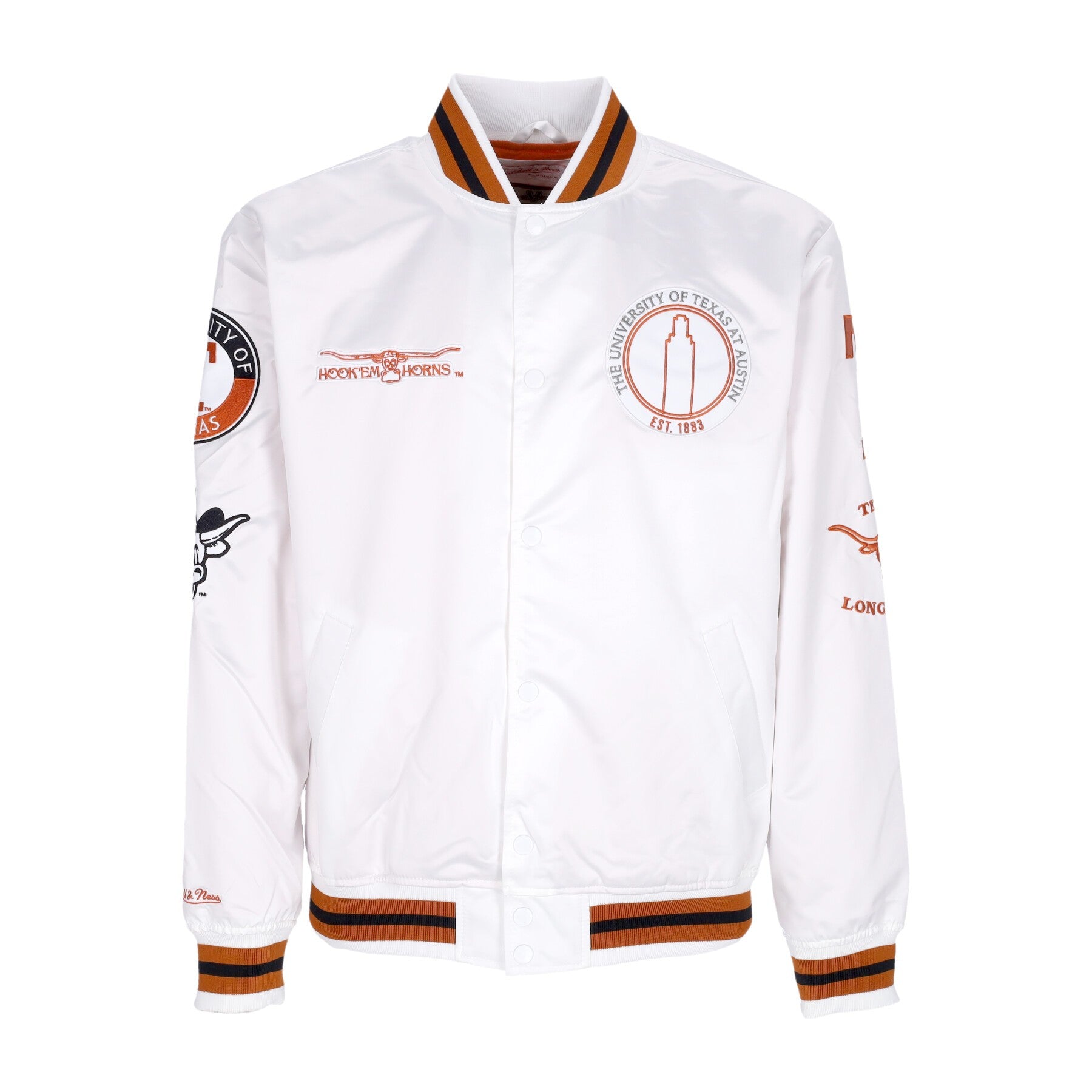 Mitchell & Ness, Giubbotto Bomber Uomo Ncaa Hometown Lw Satin Jacket Texlon, White