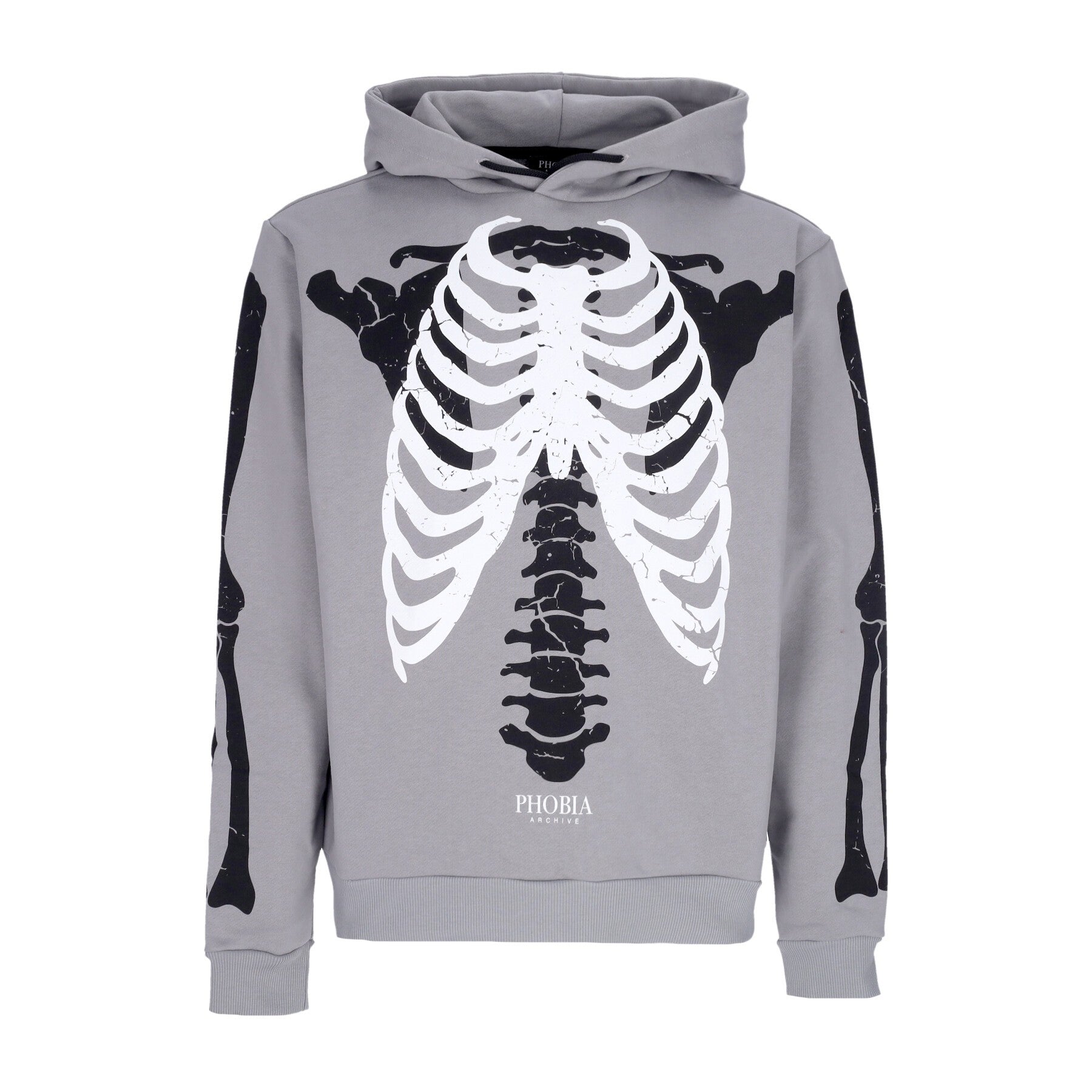Phobia, Felpa Leggera Cappuccio Uomo Skeleton Print Hoodie, Grey/white