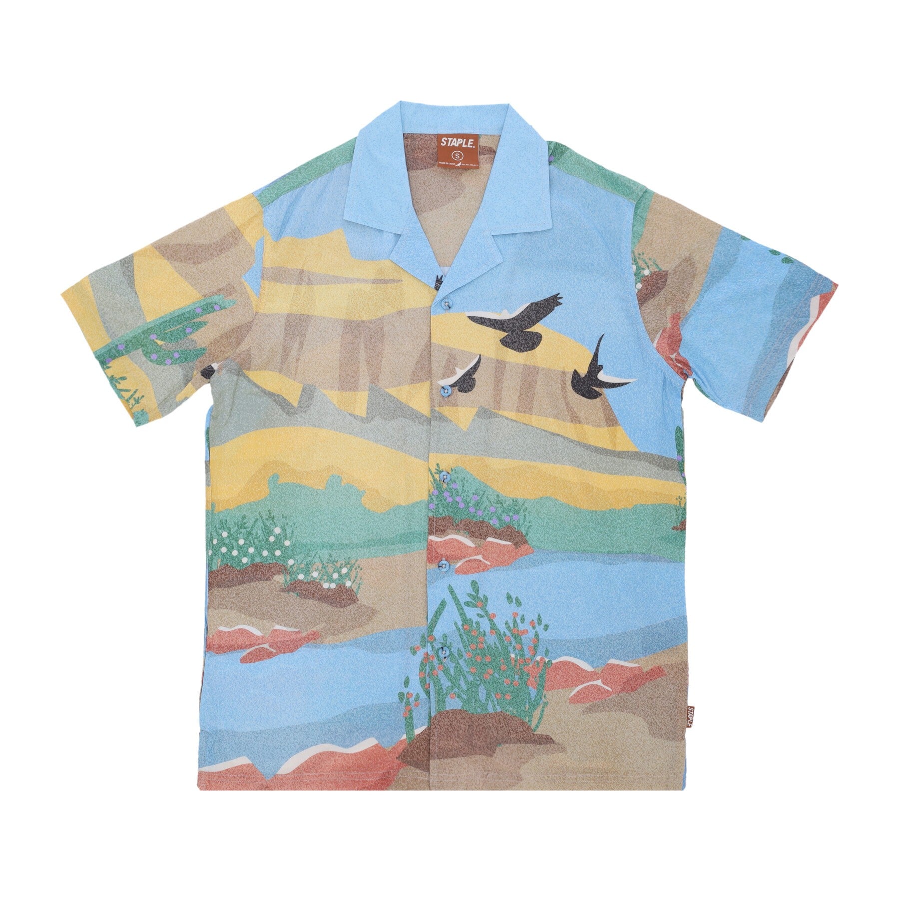 Staple, Camicia Manica Corta Uomo Horizon Camp Shirt, Blue