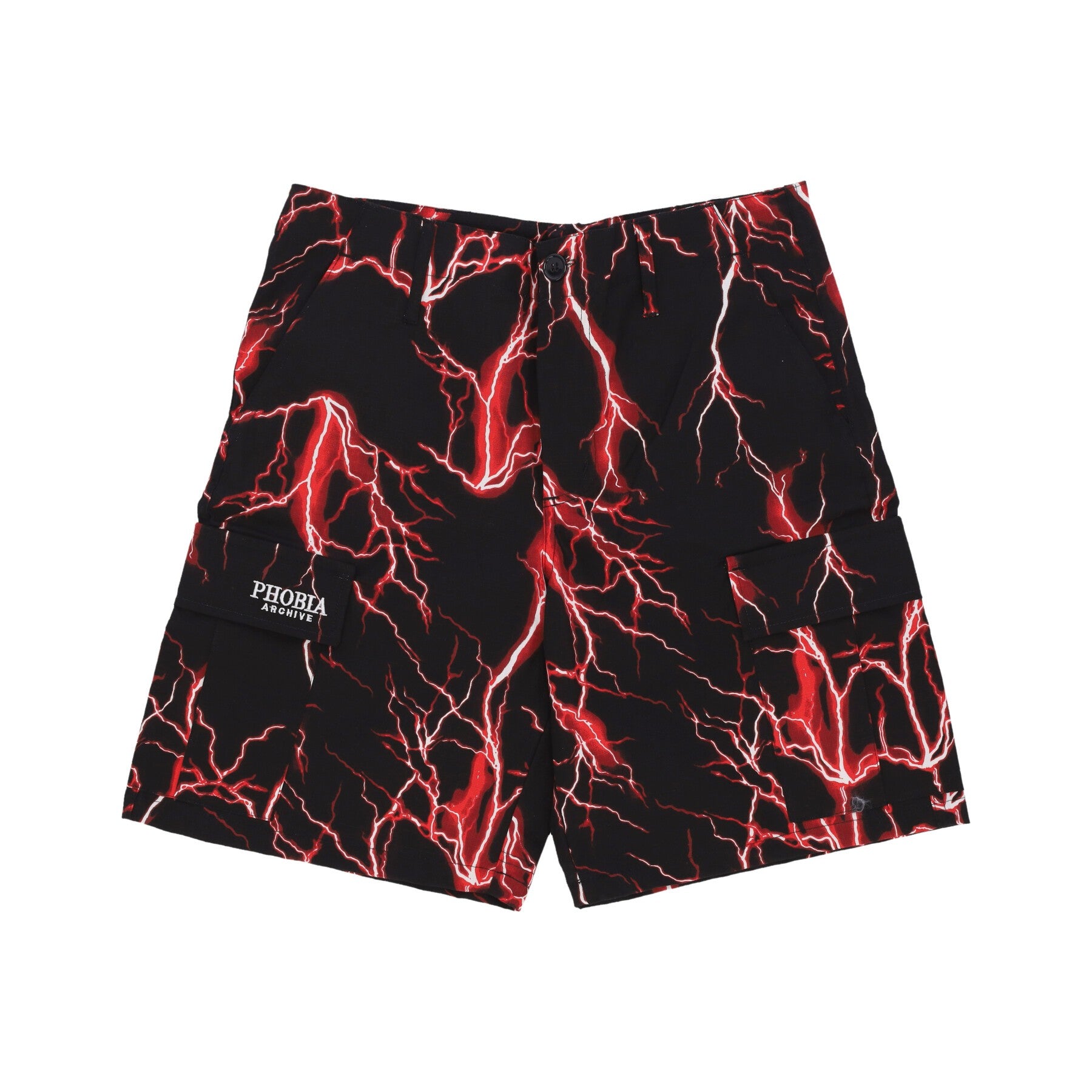 Phobia, Pantalone Corto Uomo All Over Lightning Cargo Shorts, Black/red