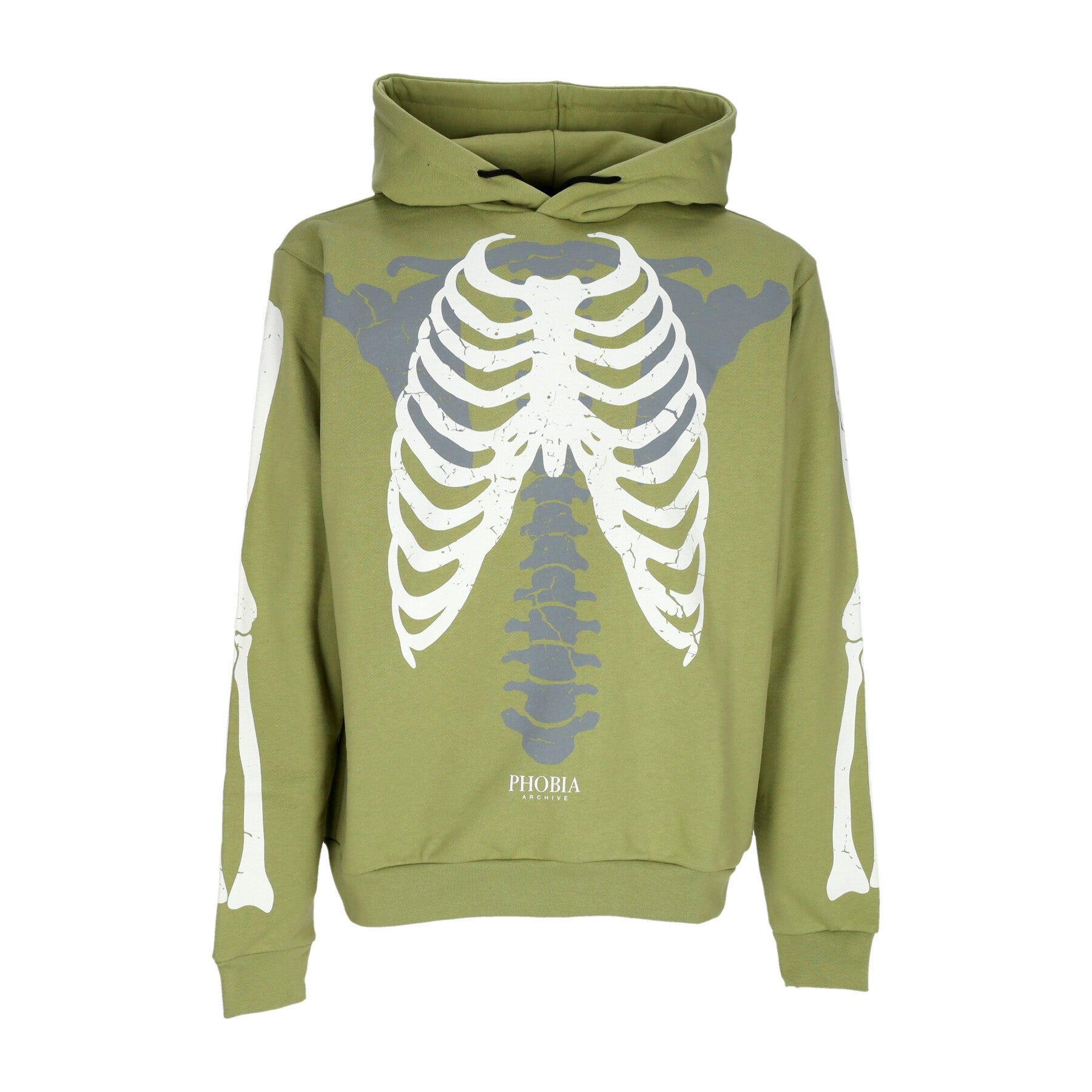 Phobia, Felpa Leggera Cappuccio Uomo Skeleton Print Hoodie, Green/white