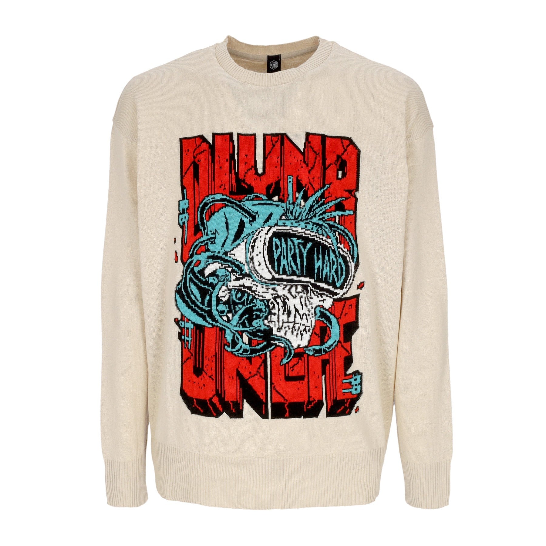 Dolly Noire, Maglione Leggero Uomo Party Hard Skull Sweater, Beige Moonlight