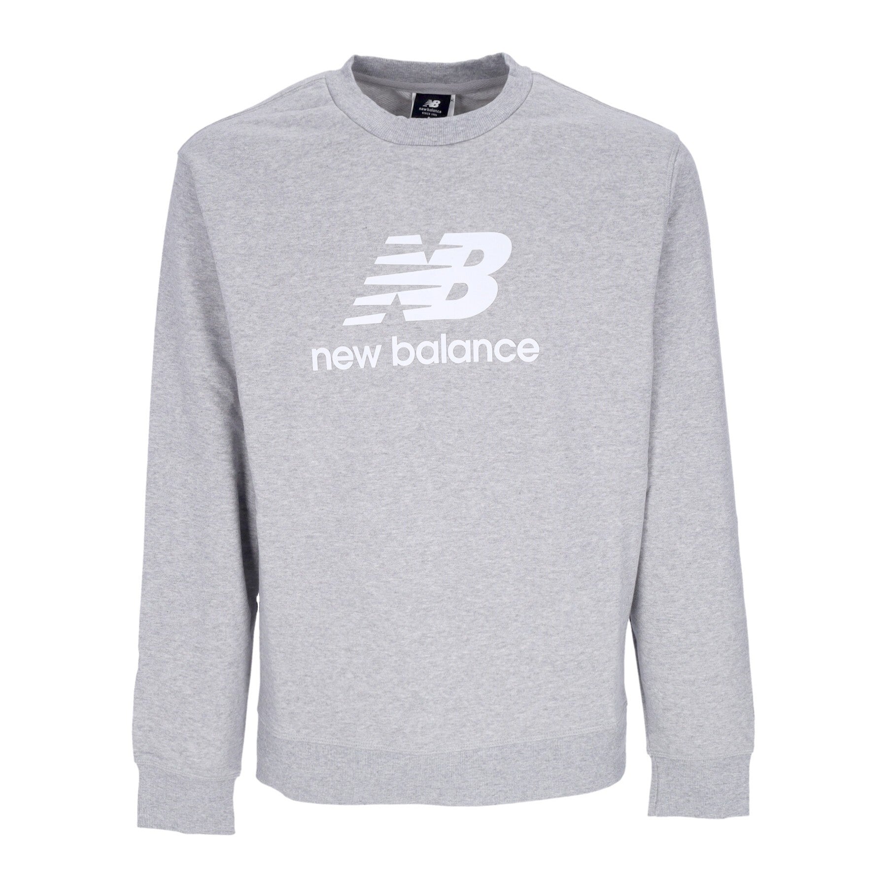 New Balance, Felpa Leggera Girocollo Uomo Essentials Stacked Logo French Terry Crewneck, Athletic Grey