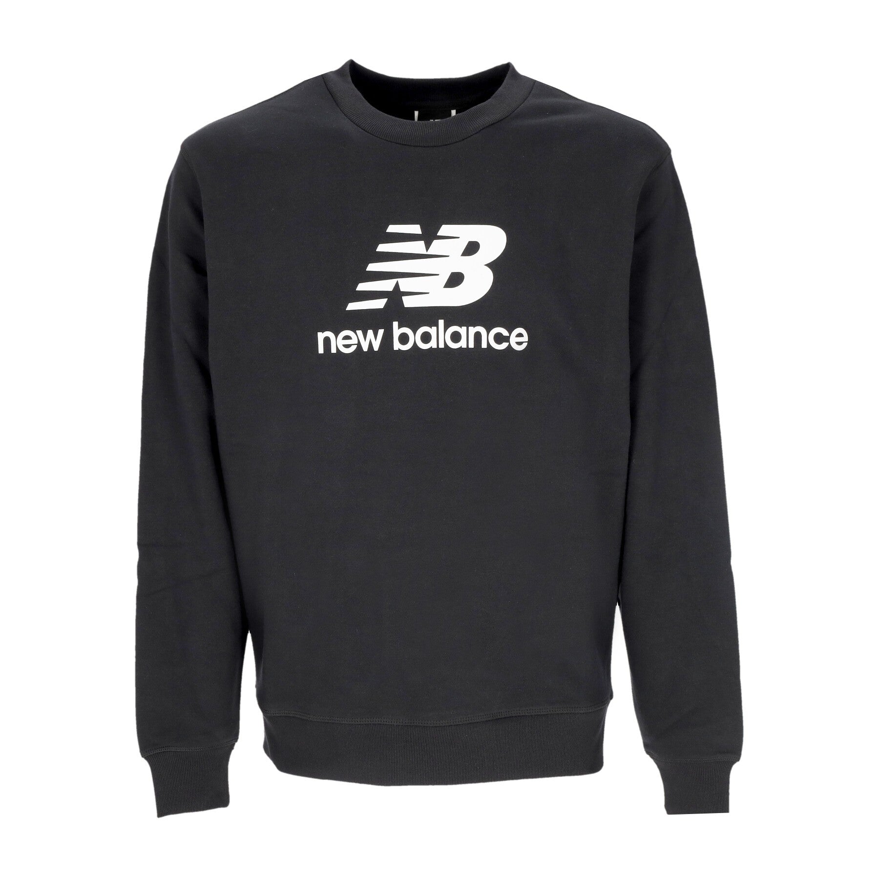 New Balance, Felpa Leggera Girocollo Uomo Essentials Stacked Logo French Terry Crewneck, Black