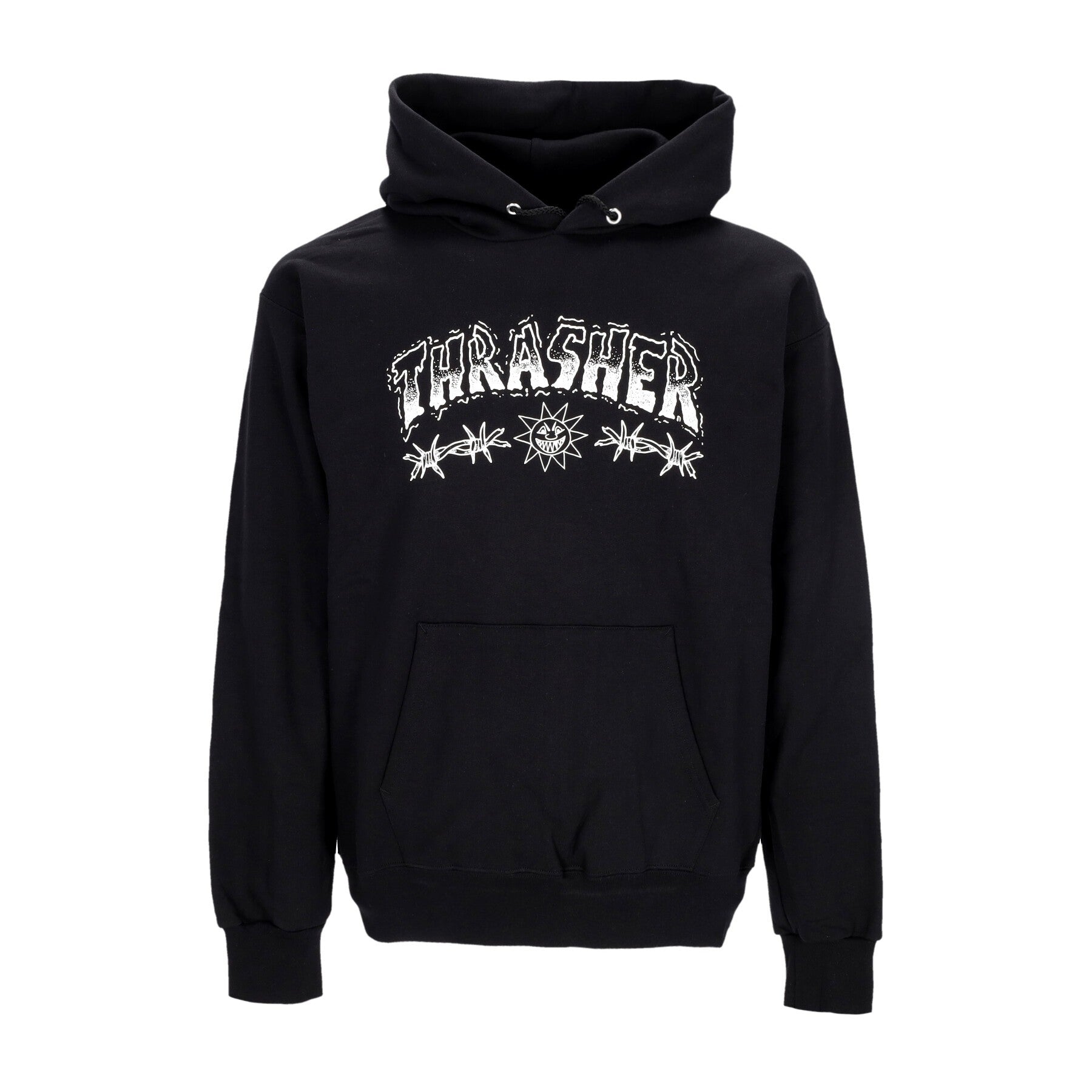 Thrasher, Felpa Cappuccio Uomo Barbed Wire Hoodie, Black