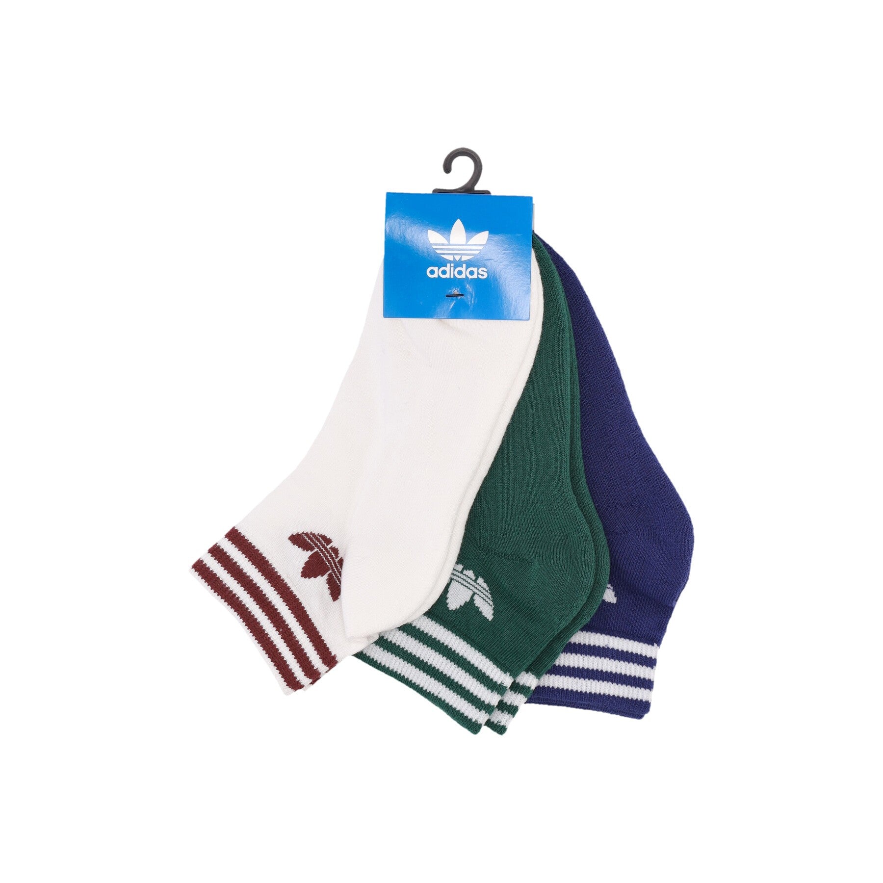 Adidas, Calza Media Uomo 3-pack Trefoil Ankle Socks, White/dark Green/victoria Blue