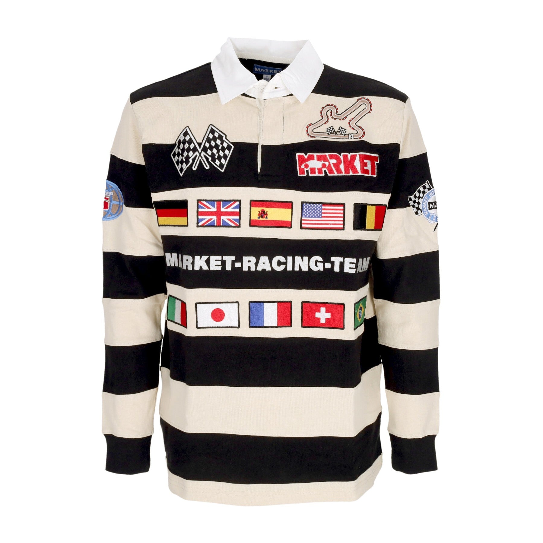Market, Polo Manica Lunga Uomo Grand Prix Rugby Shirt, Cream