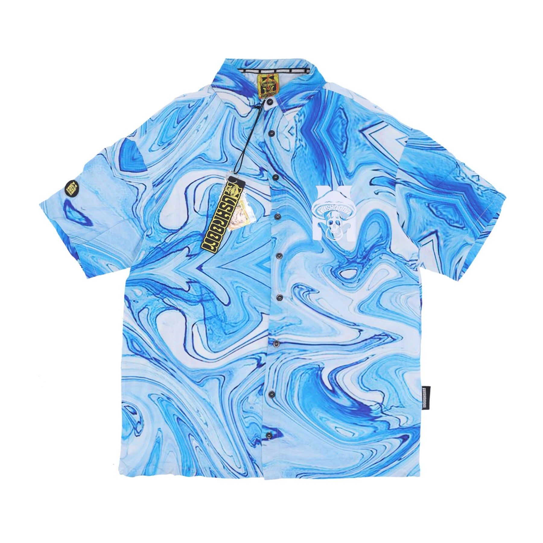 Camicia Manica Corta Uomo Allover Print Shirt Azure