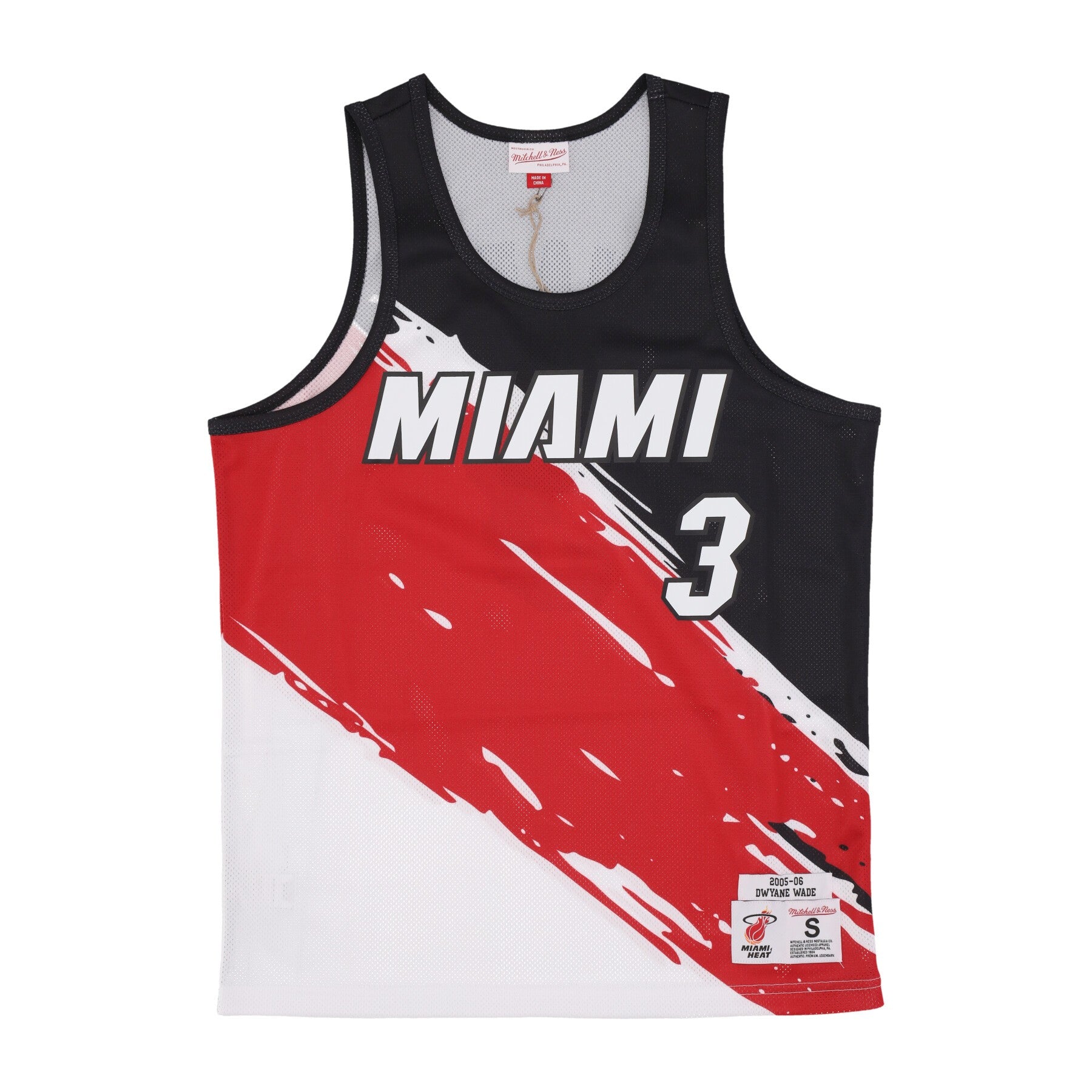 Mitchell & Ness, Canotta Tipo Basket Uomo Nba Paint Brush Mesh Tank No 3 Dwyane Wade Miahea, Multi/white