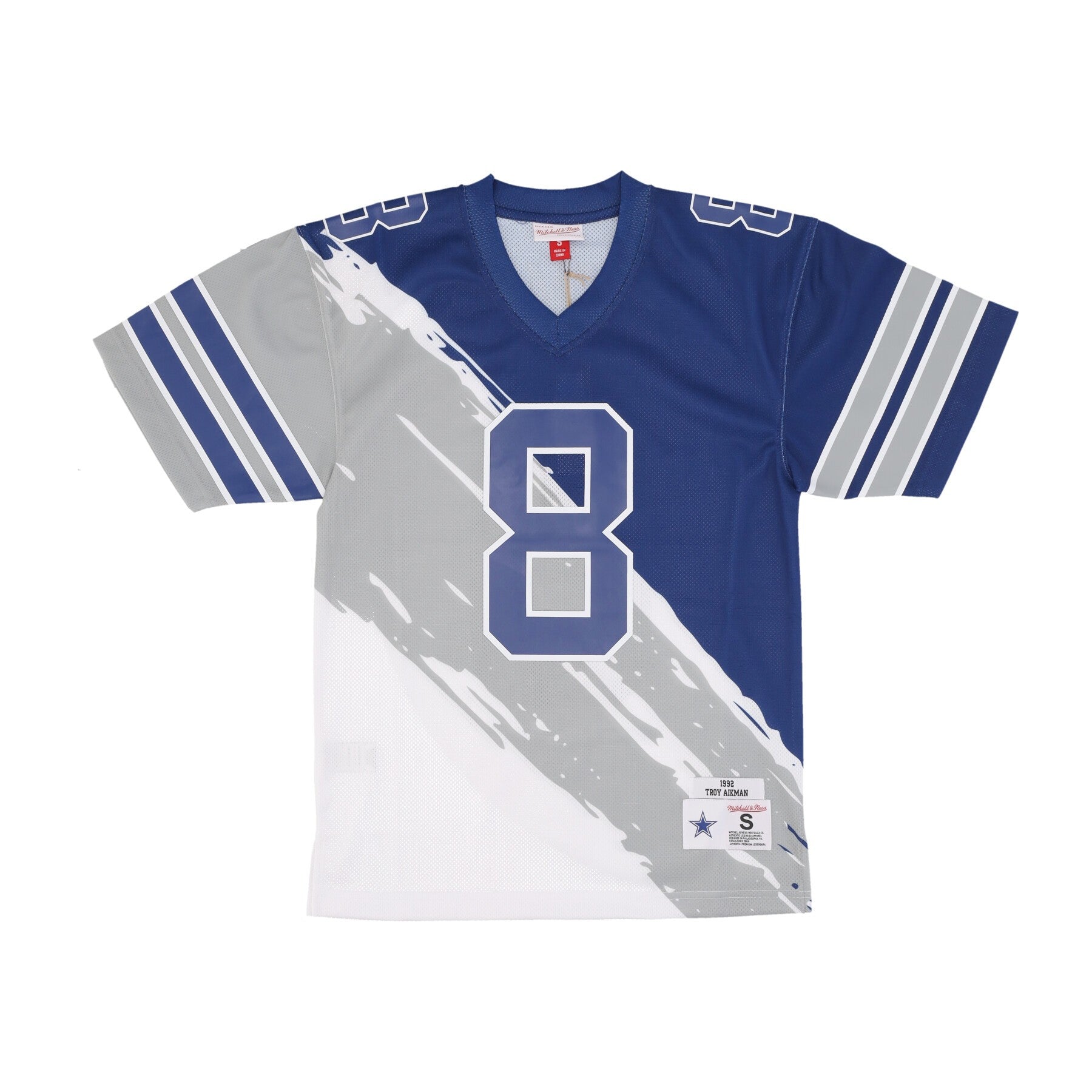 Mitchell & Ness, Casacca Football Americano Uomo Nfl Paint Brush Crew Pullover No 8 Troy Aikman Dalcow, Multi/white