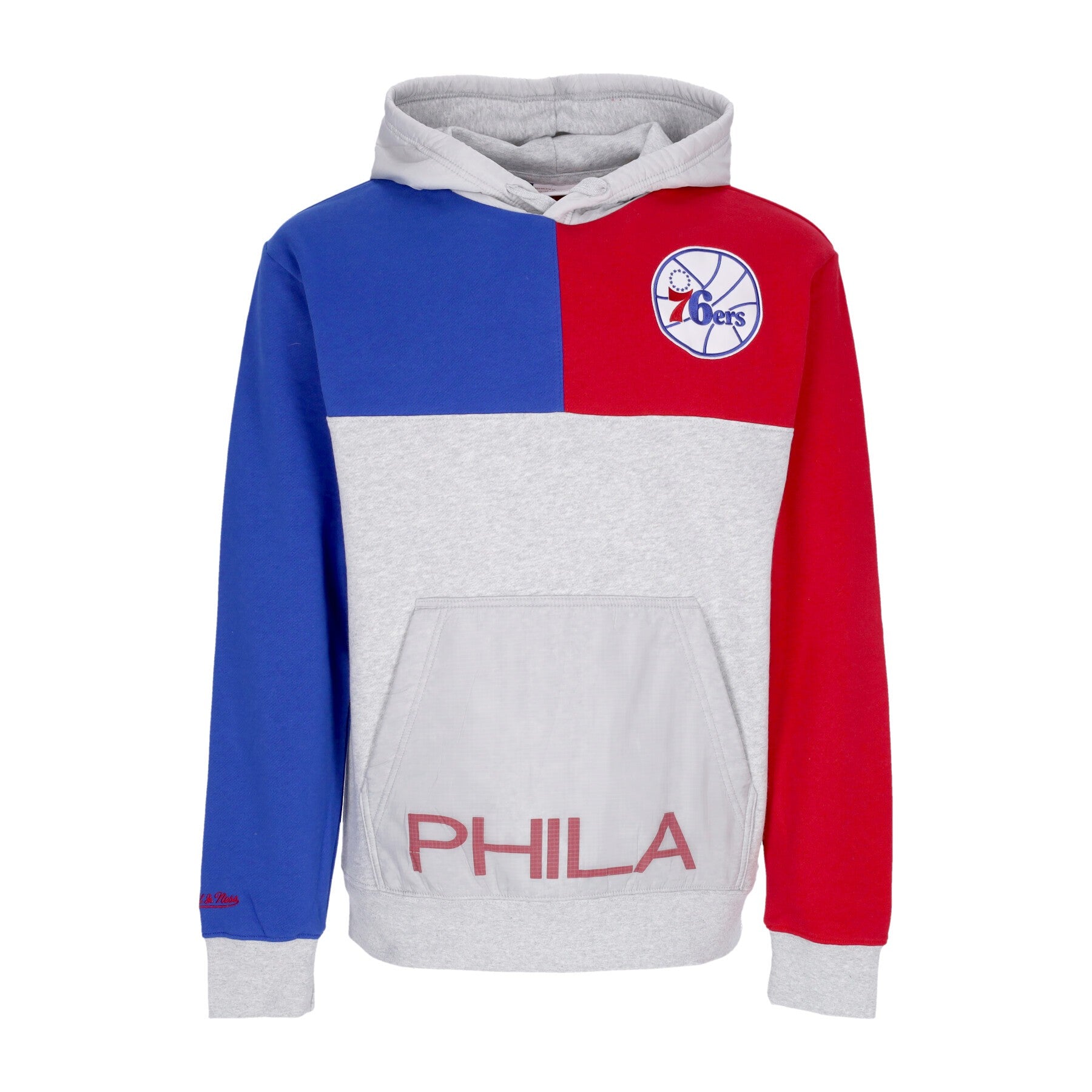 Mitchell & Ness, Felpa Cappuccio Uomo Nba Tie Breaker Fleece Hoodie Phi76e, Grey Heather/royal