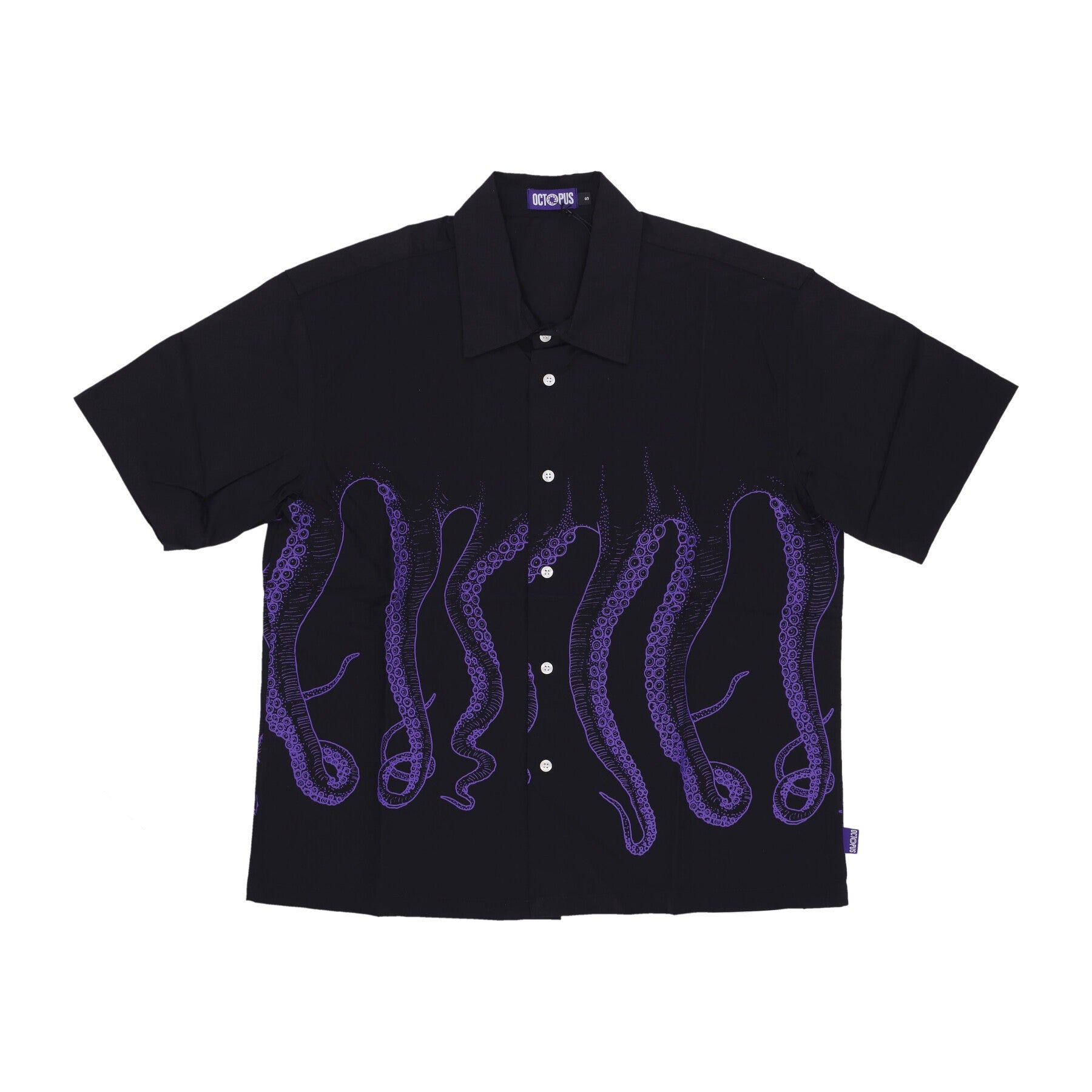 Octopus, Camicia Manica Corta Uomo Outline Shirt, Black/purple