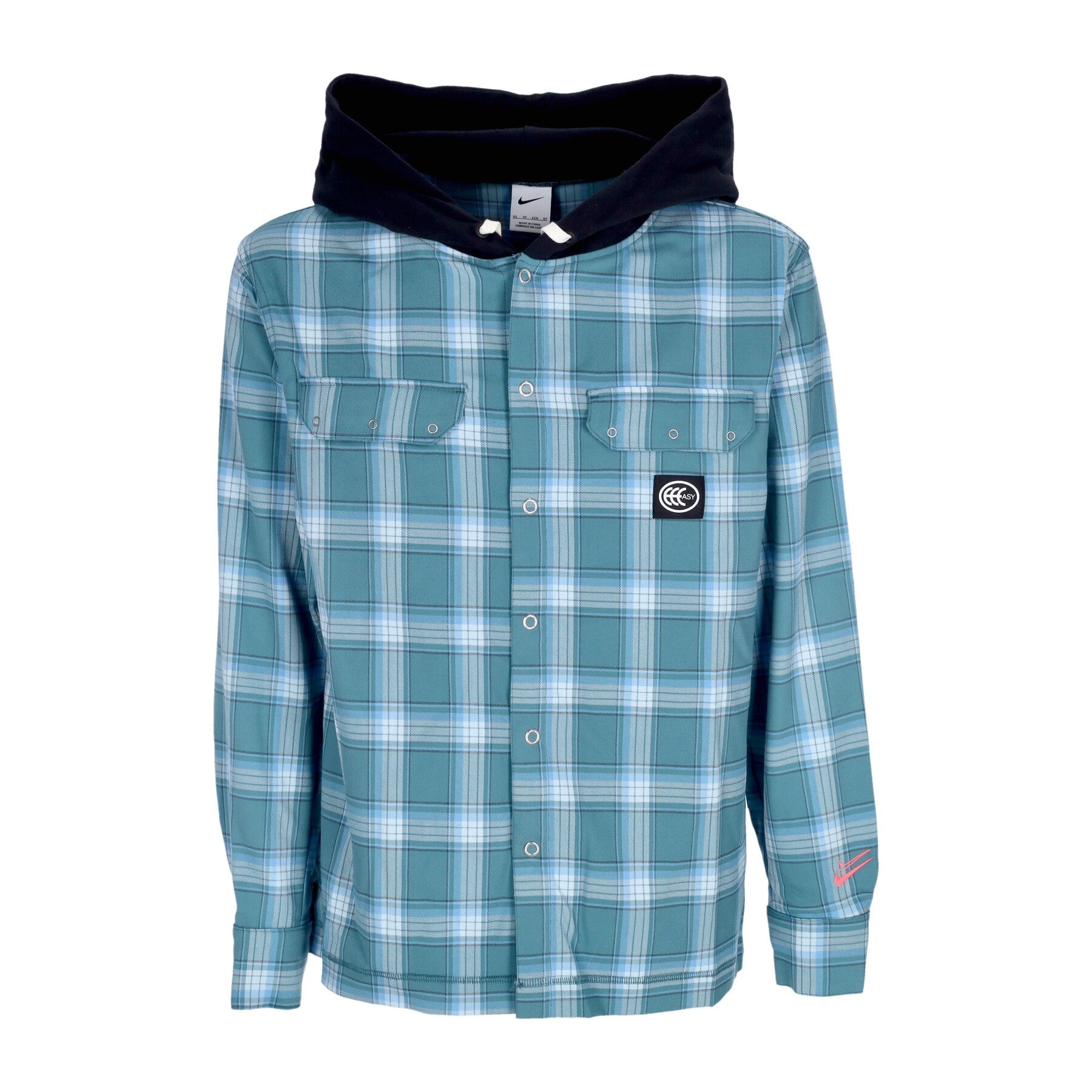 Nike Nba, Camicia Manica Lunga Cappuccio Uomo Nba Kevin Durant Flannel Hoodie, Mineral Teal/black/pale Ivory/hot Punch