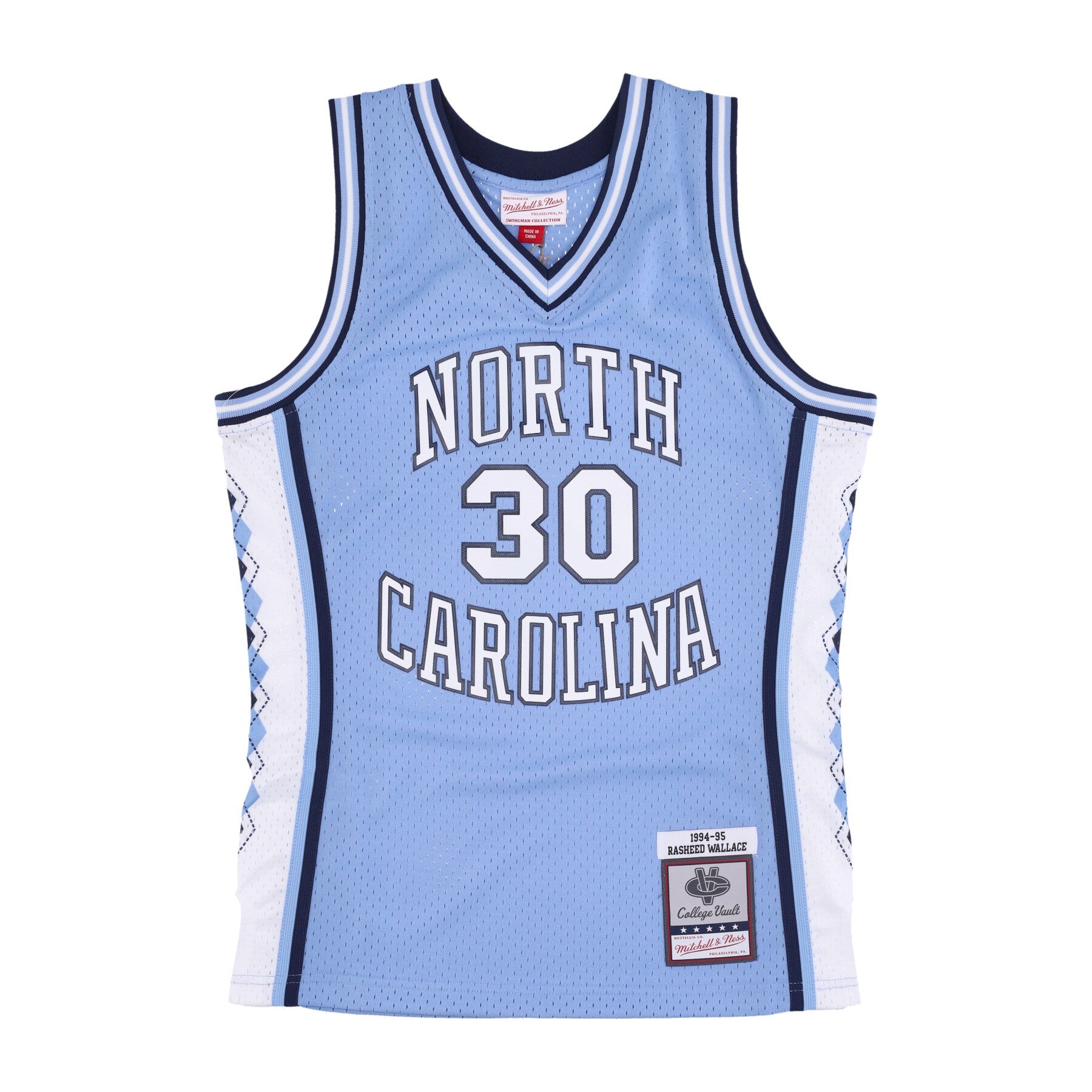 Camiseta de baloncesto Hombre NCAA Swingman Jersey No 30 Rasheed Wallace Unchee Light Blue