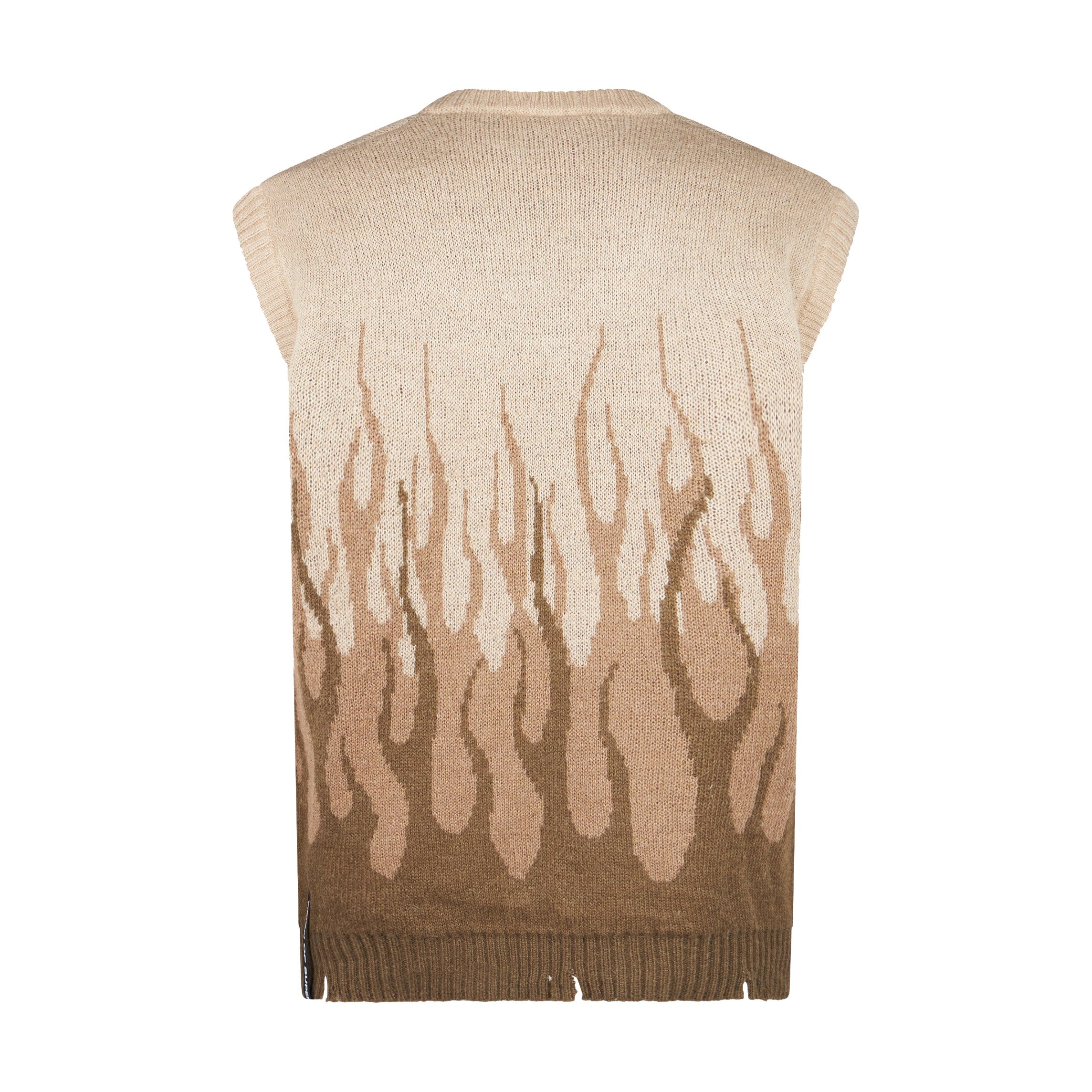 Vision Of Super, Pullover Smanicato Uomo Jacquard Flames Gilet, Beige