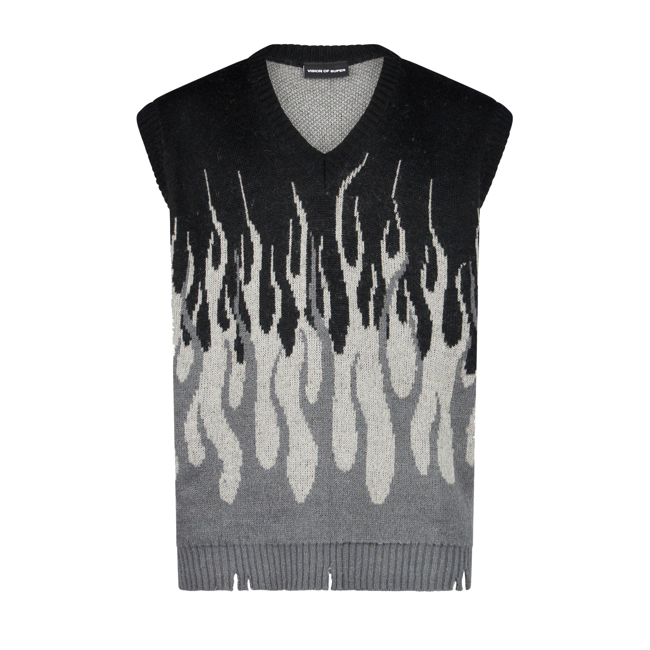 Vision Of Super, Pullover Smanicato Uomo Jacquard Flames Gilet, Black/grey