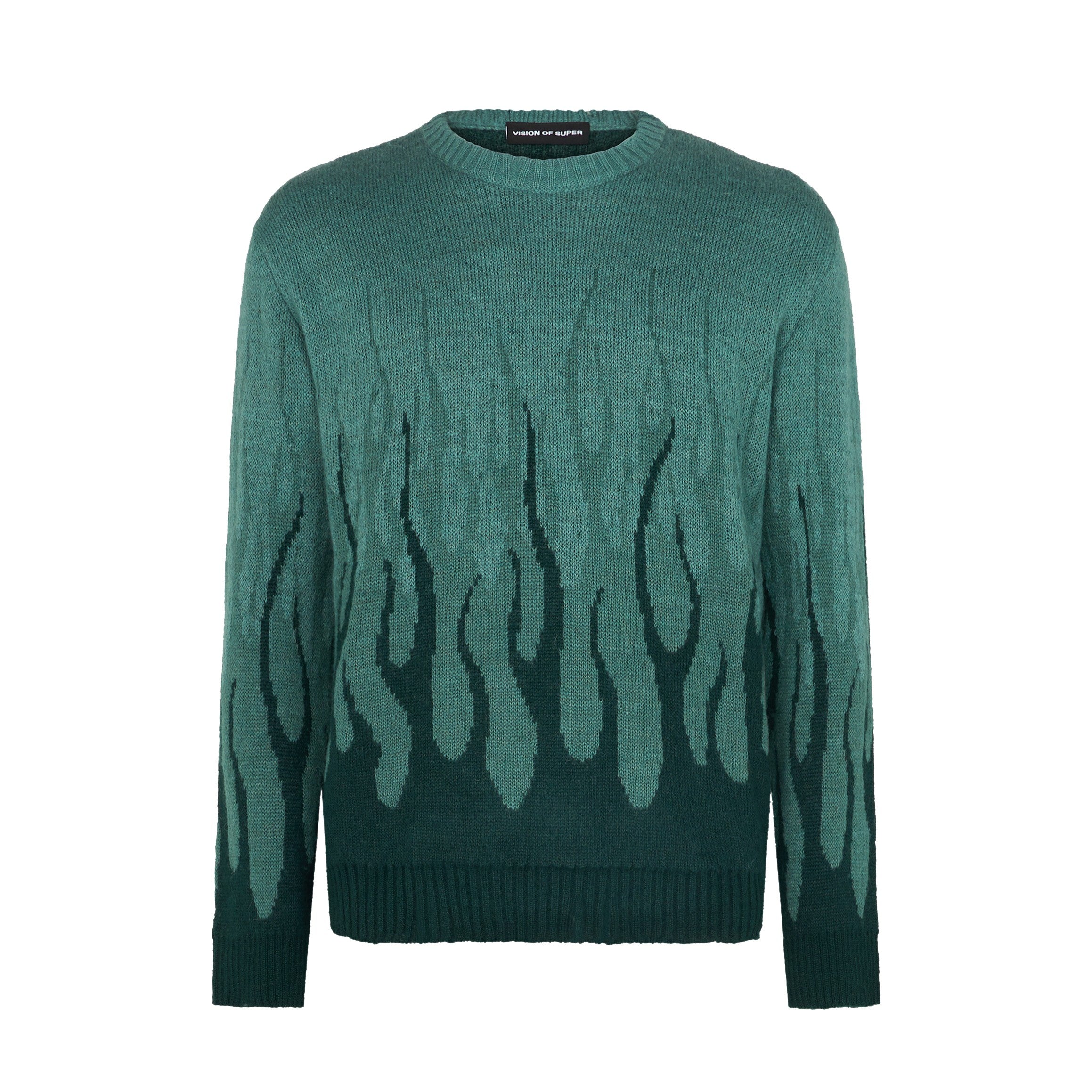 Vision Of Super, Maglione Uomo Jacquard Flames Jumper, Balsam Green