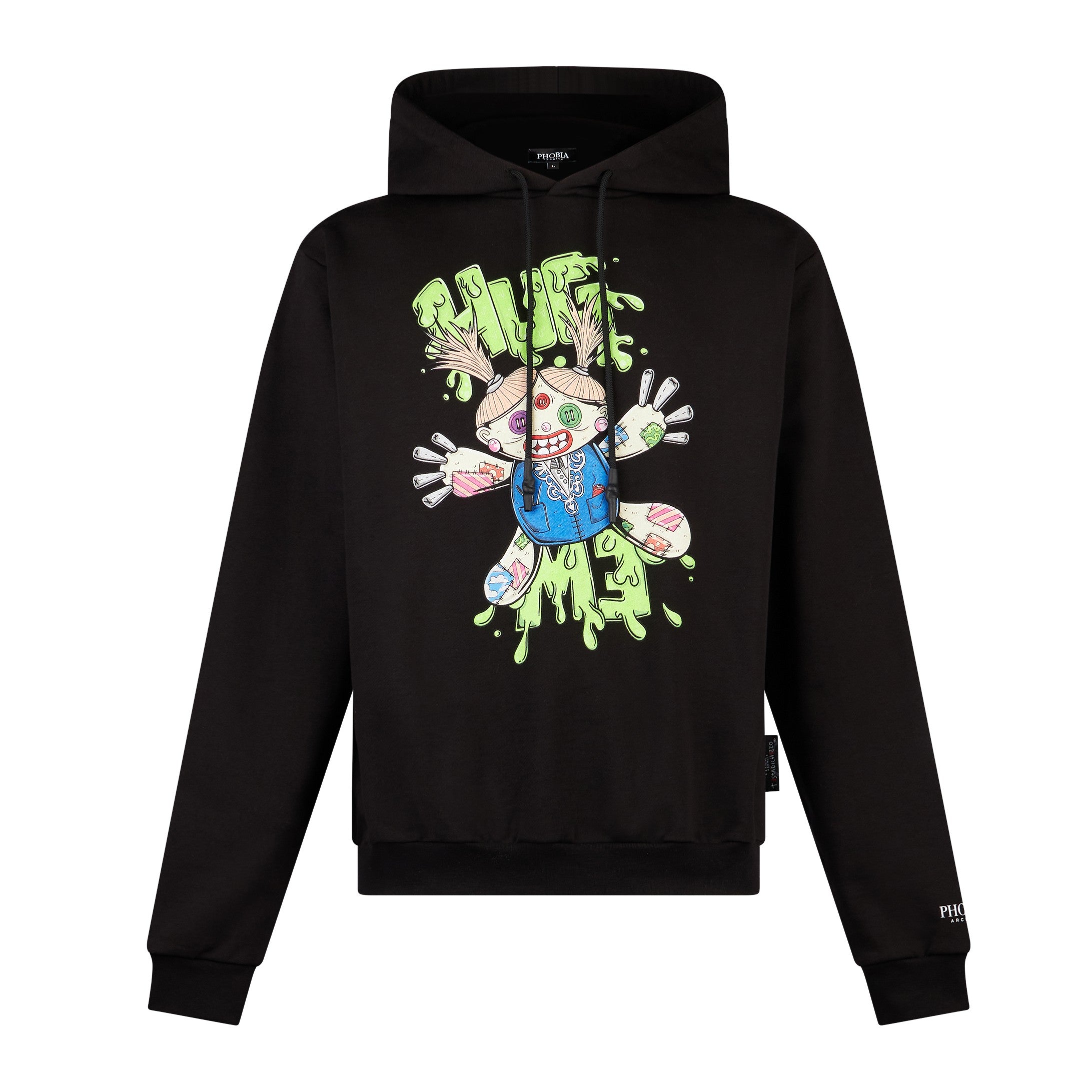 Phobia, Felpa Leggera Cappuccio Uomo Tdc Hug Print Hoodie X Testa Di Chezzo, Black