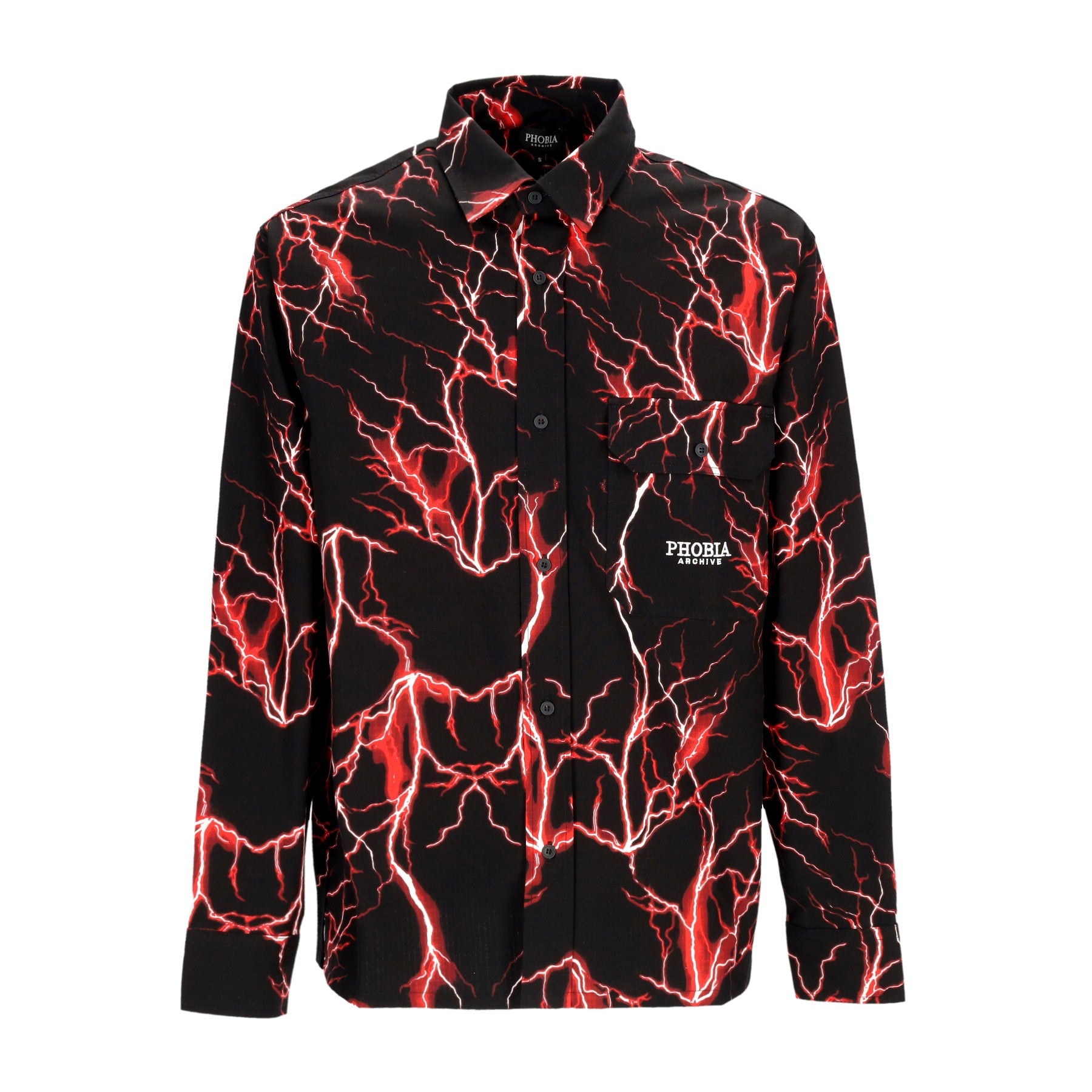 Chemise à manches longs de l'homme sur toute la chemise éclair noir / rouge