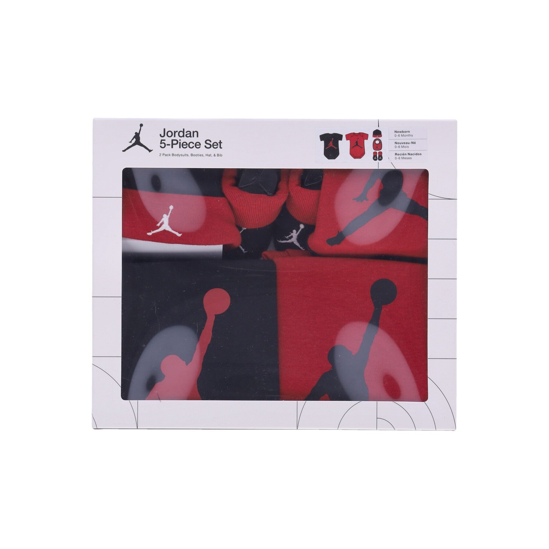 Jordan, Set Body+cappellino+calze Neonato Jordan 5pc Core Set, Gym Red