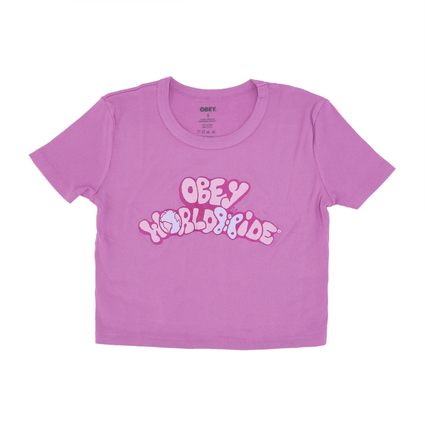 Obey, Maglietta Corta Donna Worldwide Butterfly Cropped Emma Fitted Tee, Mulberry Purple