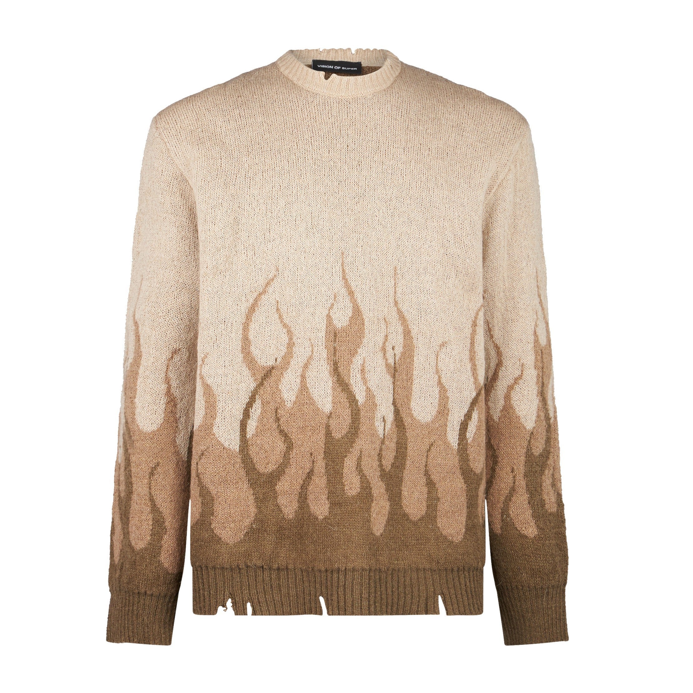 Vision Of Super, Uomo Jacquard Flames Jumper, Beige