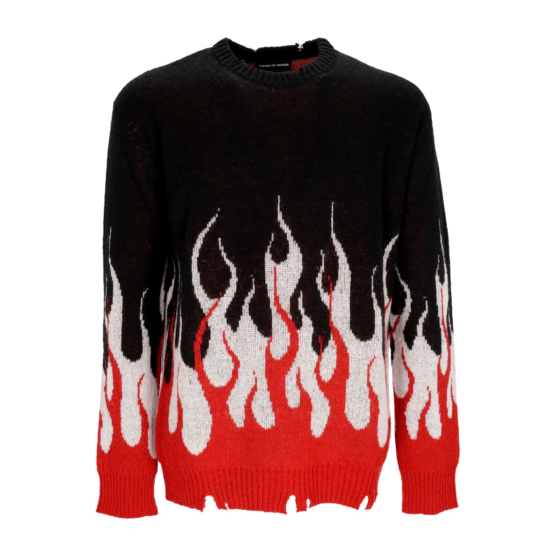 Vision Of Super, Maglione Uomo Jacquard Flames Jumper, Black/red/white