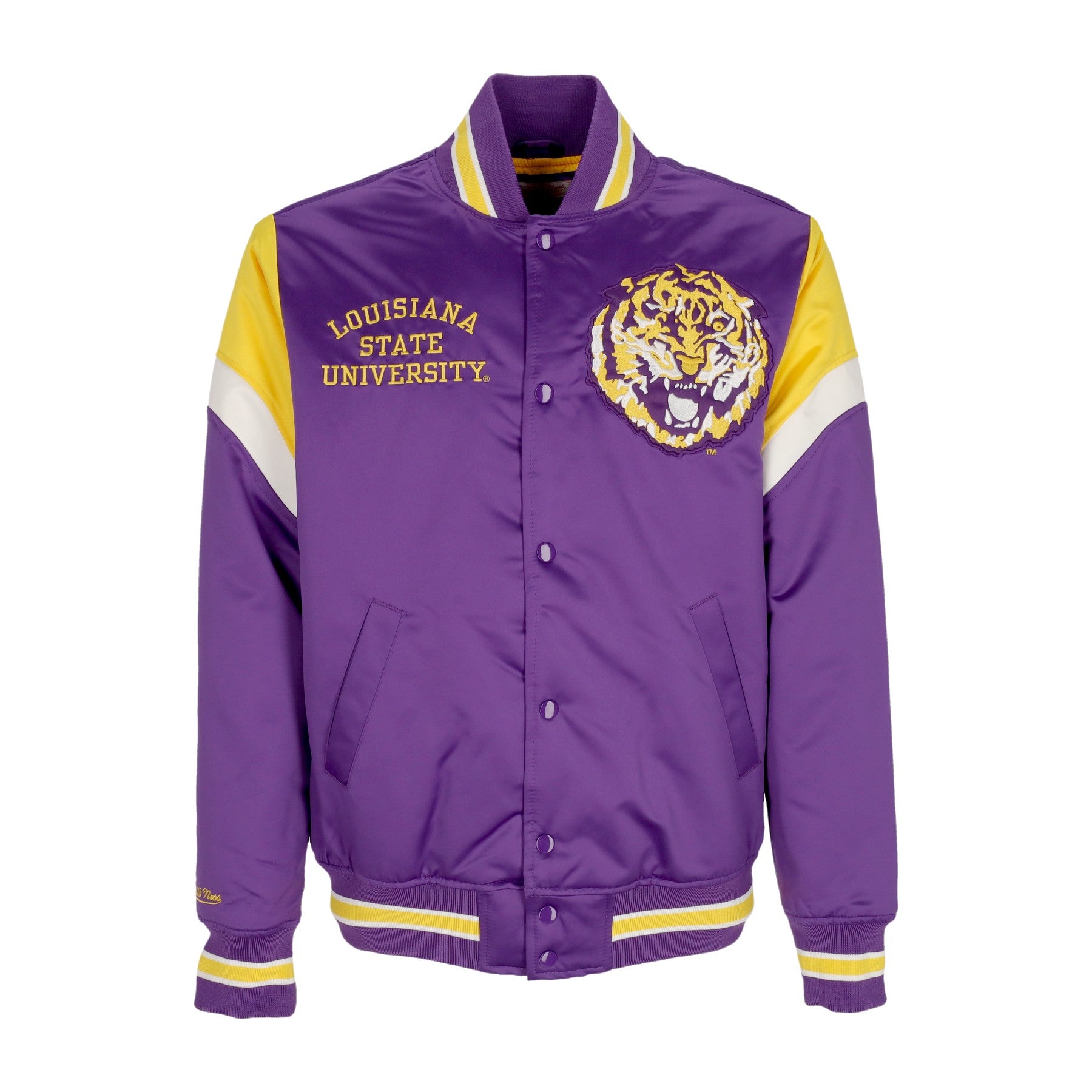 Mitchell & Ness, Giubbotto Bomber Uomo Ncaa Heavyweight Satin Jacket Loutig, Purple