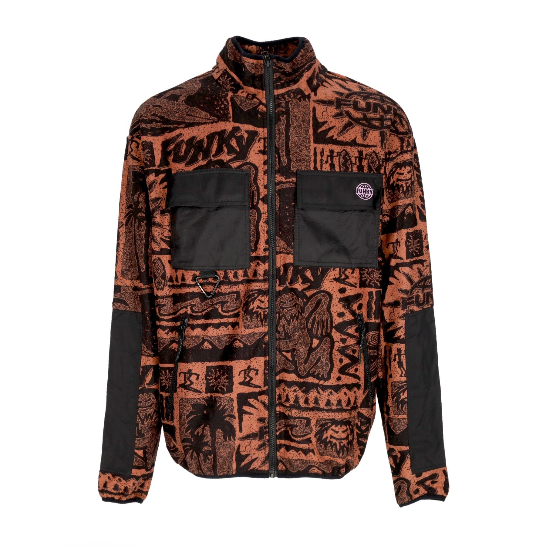Funky, Felpa Collo Alto Uomo Tribe Full Zipper Fleece, Rust