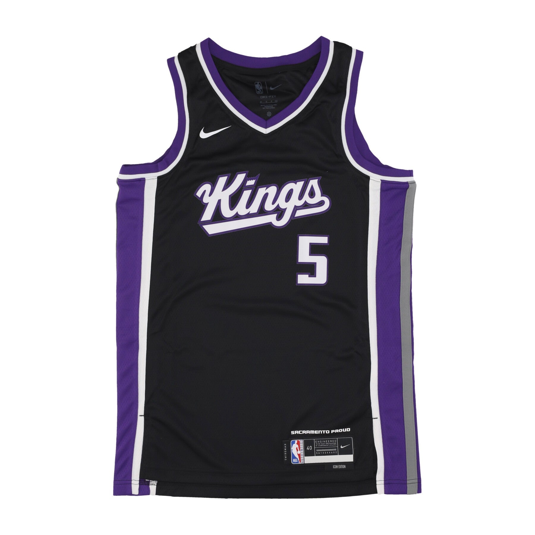 Nike Nba, Canotta Basket Uomo Nba Dri Fit Swingman Jersey Icon Edition No 5 Fox De'aaron Sackin, Black